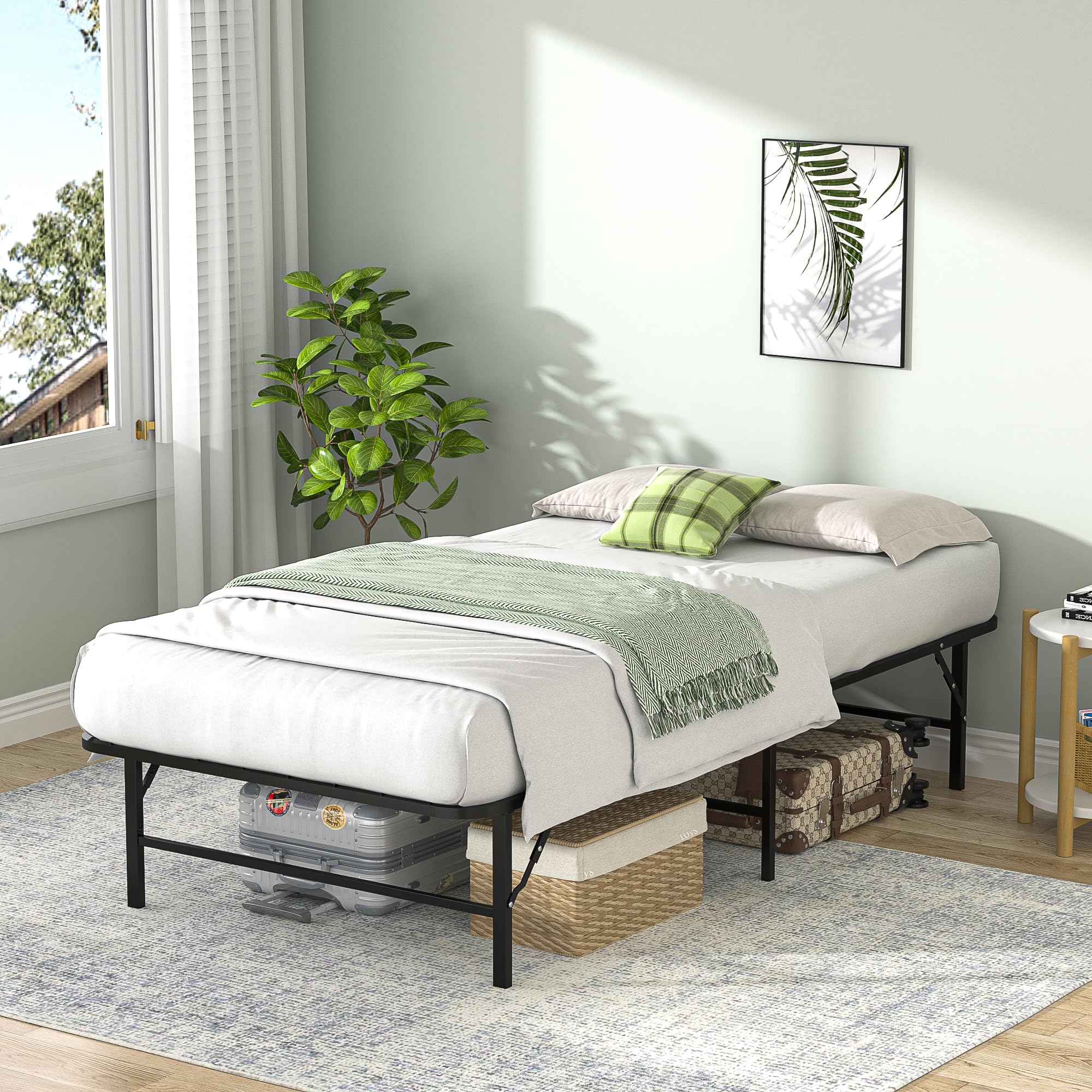 Metal Folding Bed Frame, No Tools Required, Platform Mattress Base