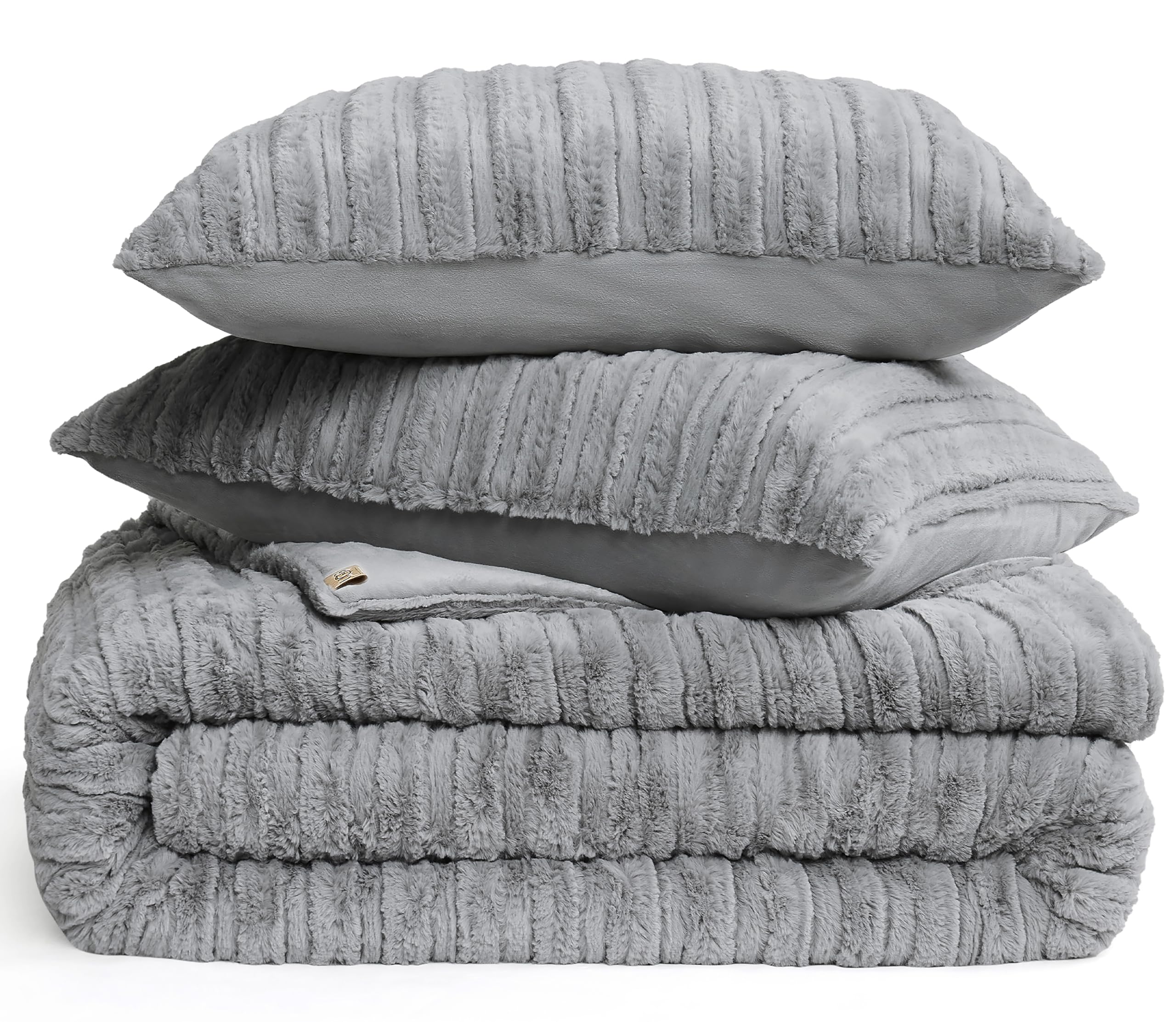 Kenzie Comforter Set with 2 Pillow Shams Plush Faux Fur Bedding Soft Warm Down
