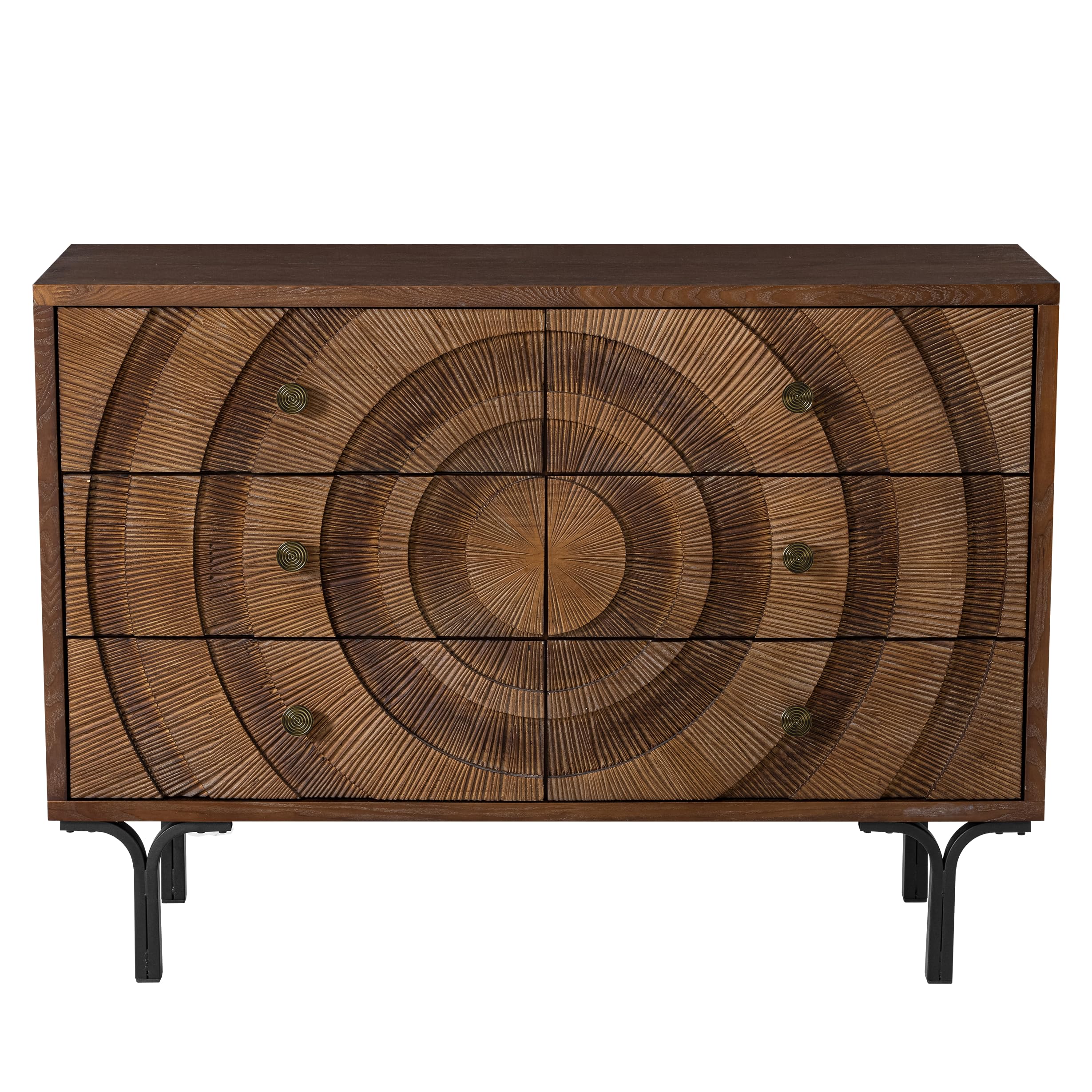 Farmhouse 6-Drawer Dresser, Accent Wooden Chest of Drawers with Circle Pattern