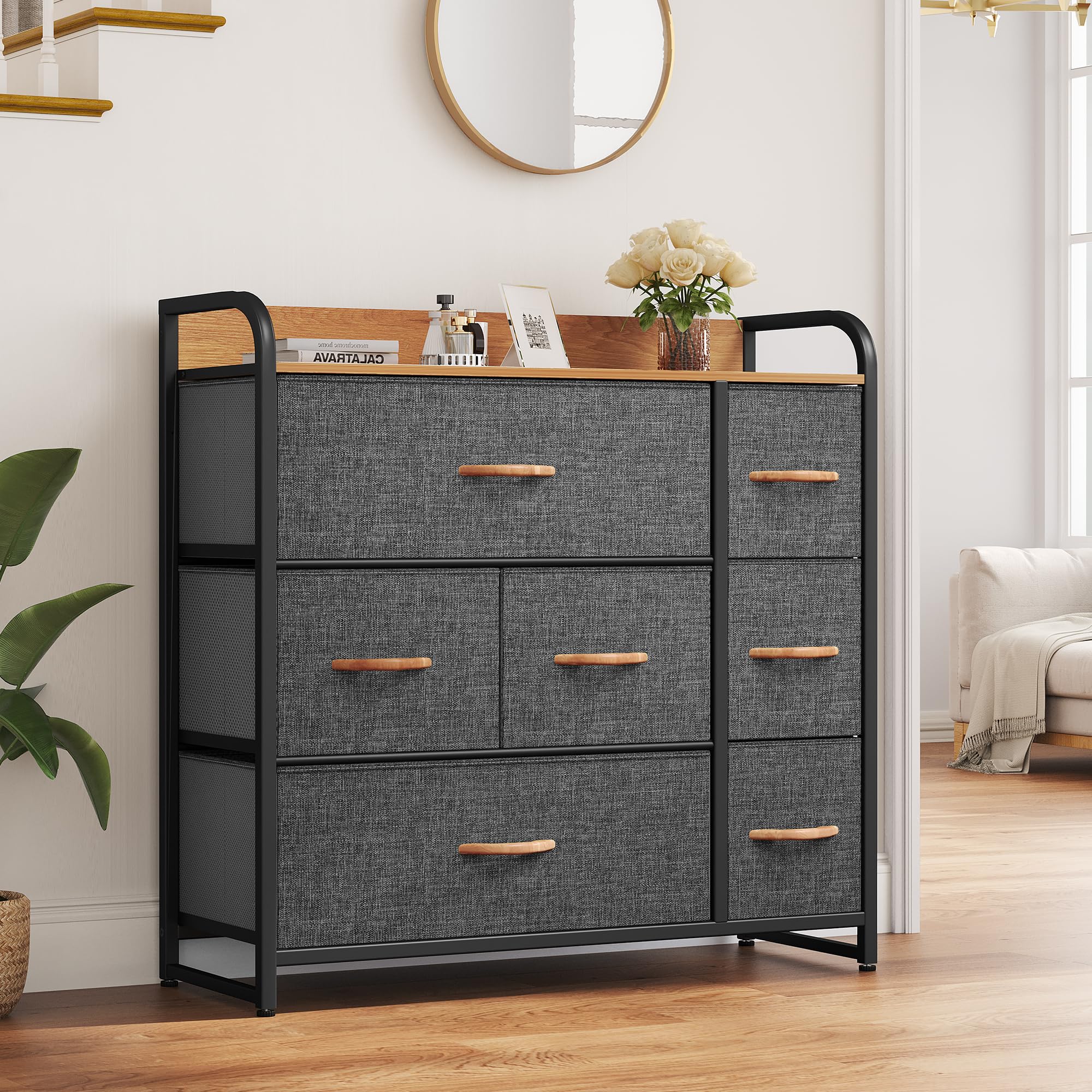 Fabric Dresser with 7 Drawers, Black Dresser & Chest of Drawers