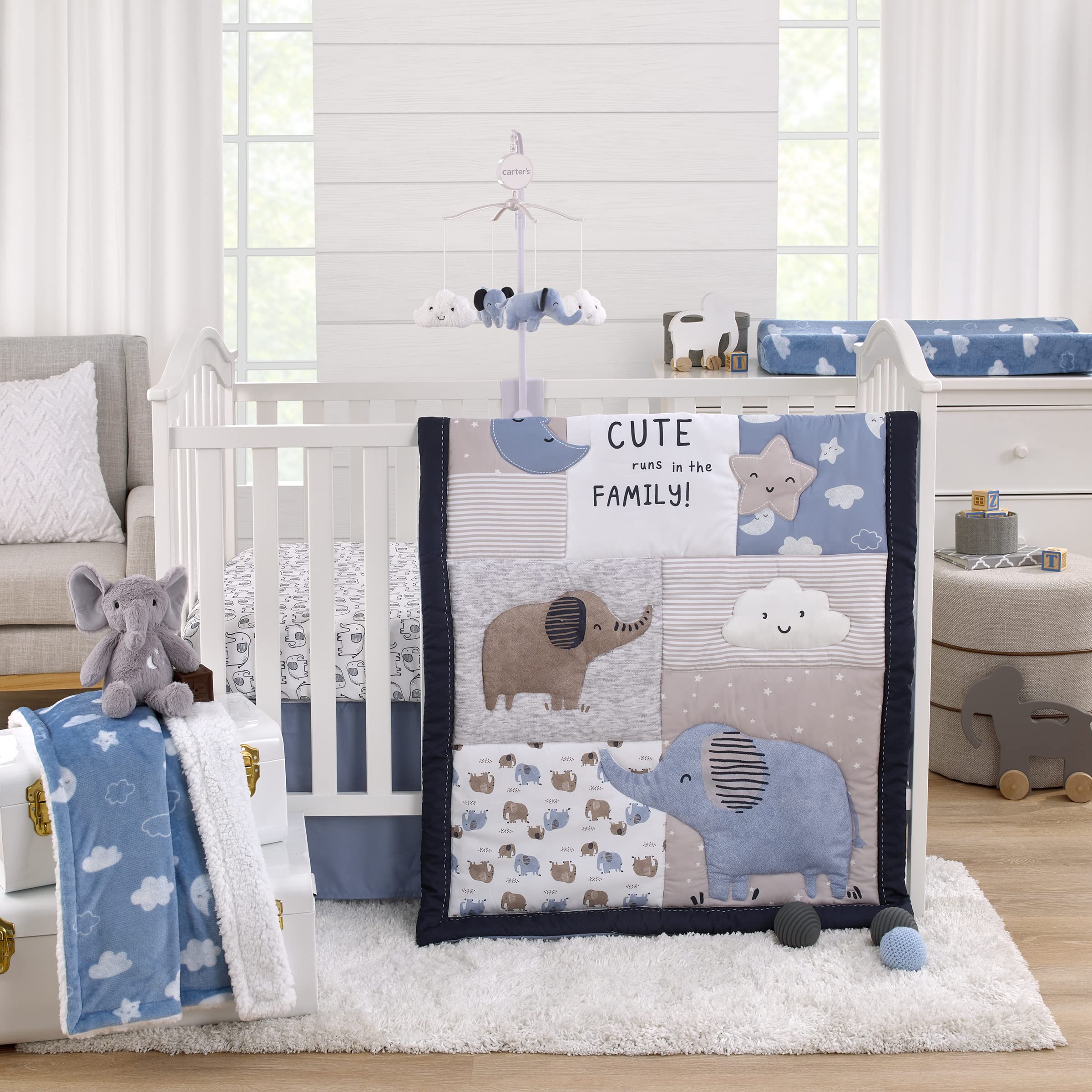 Chambray, Navy, Gray and White Elephant, Moon