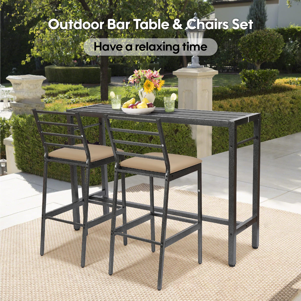 3-Piece Outdoor Patio Bar Set with Cover