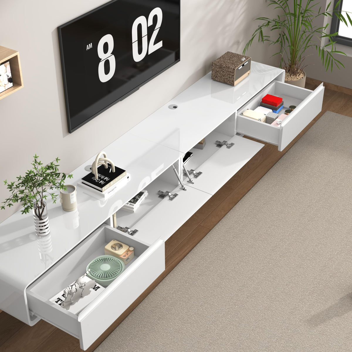 94.5" Minimalist Floating TV Stand with 2 Drawers