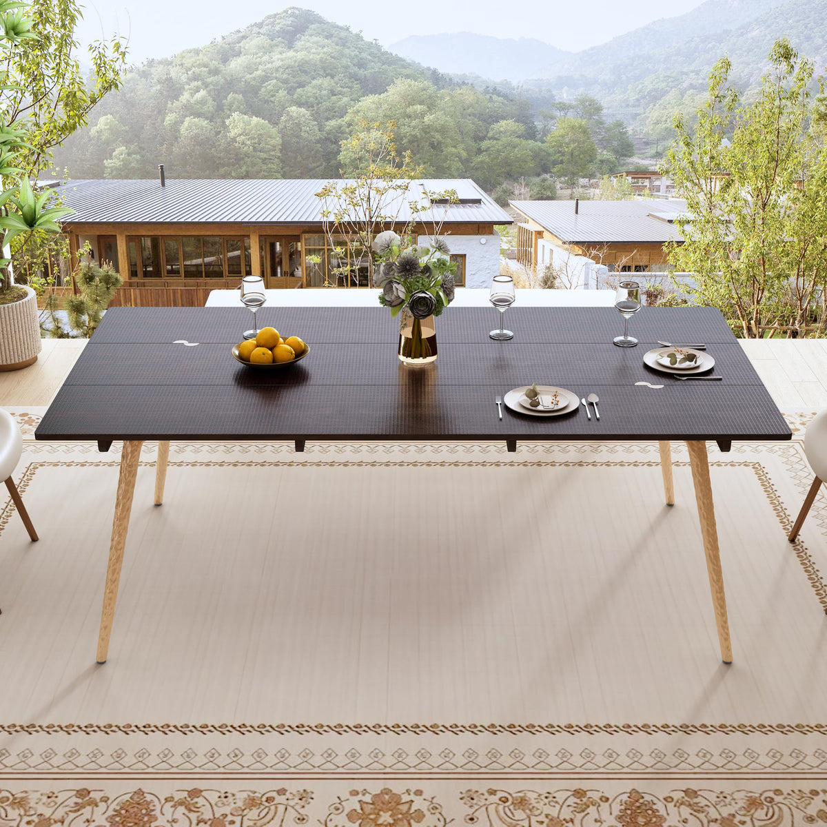 72" Solid Oak Dining Table – Seats 6-8, Black
