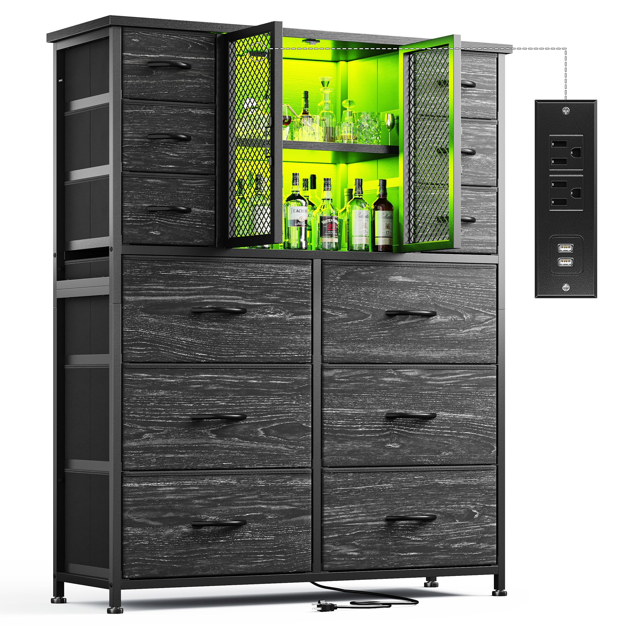 Tall Dresser for Bedroom with Charging Station and LED, Dressers & Chests of Drawers
