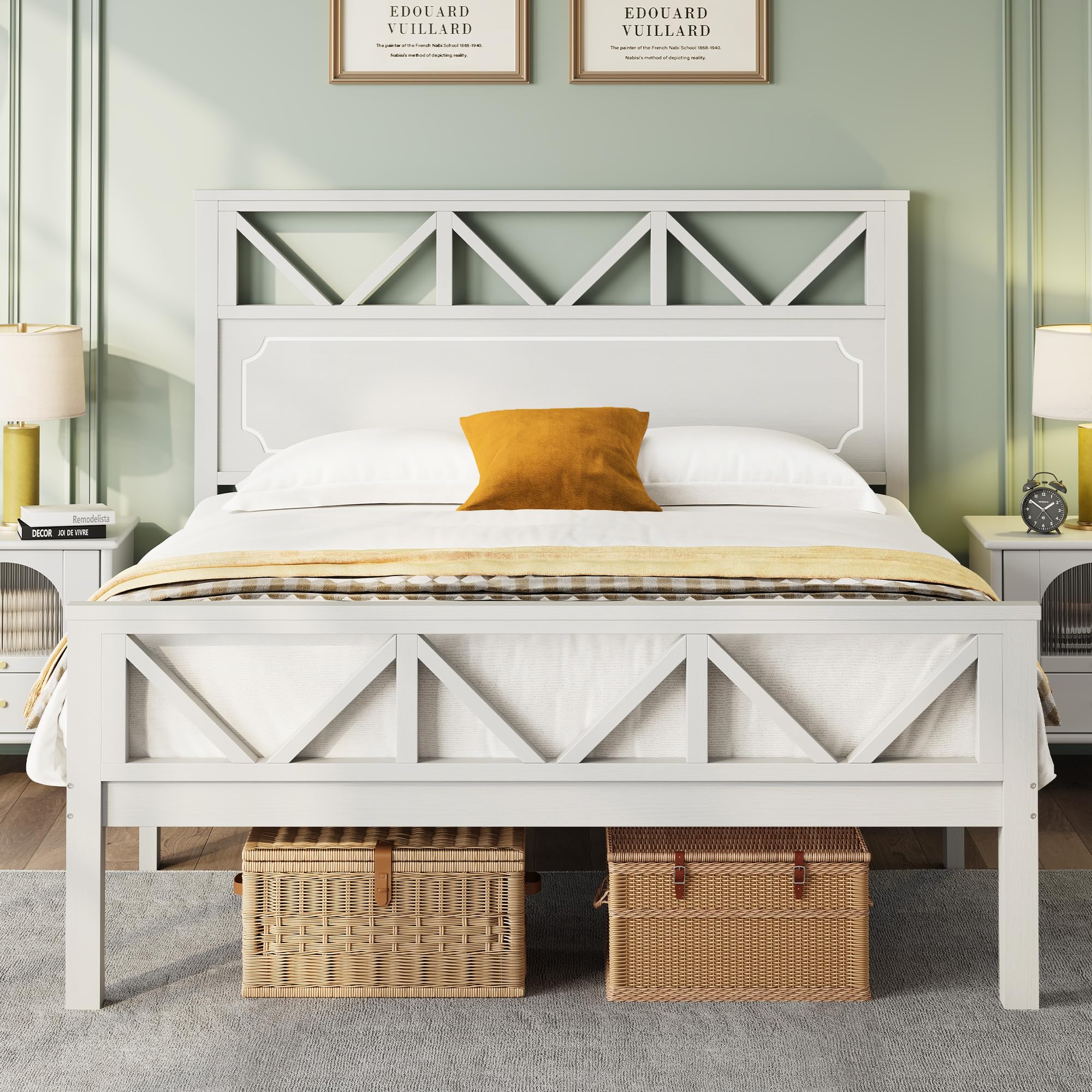Queen Bed Frame, Solid Wood Platform Bed Frame with Headboard and Footboard