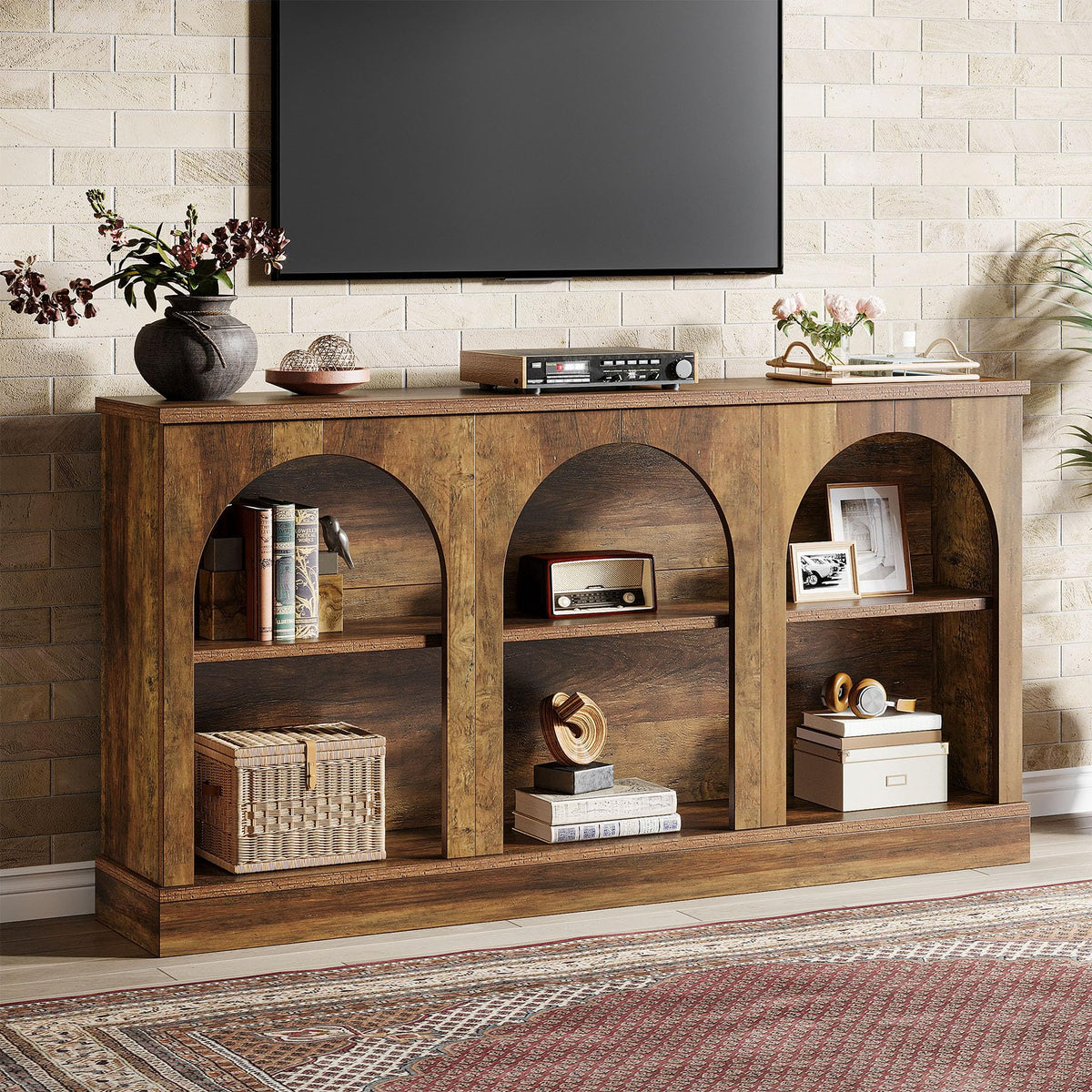63" Arched TV Stand for TVs up to 65" – Open Shelf Storage
