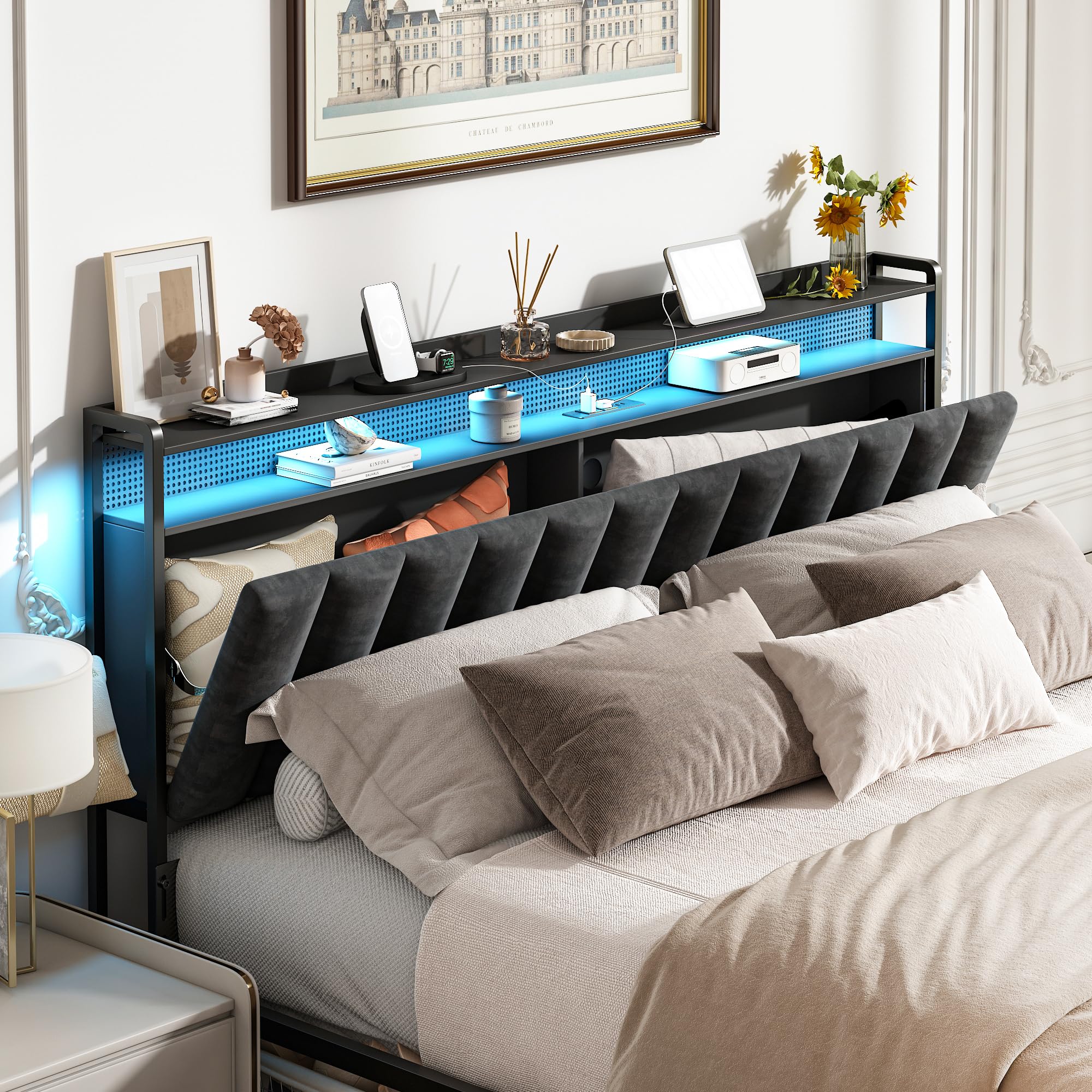 King Size Headboard only, Upholstered Headboard for Bed with Hidden Storage