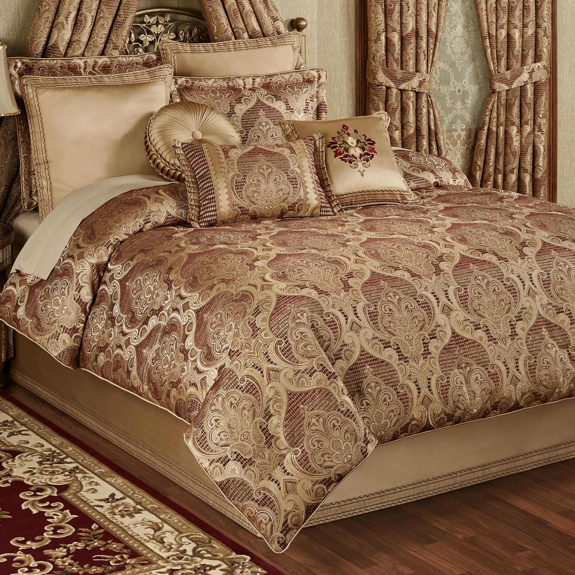 Devonshire Traditional Luxury Bedding | Royal Ruby Red & Metallic Antique Gold