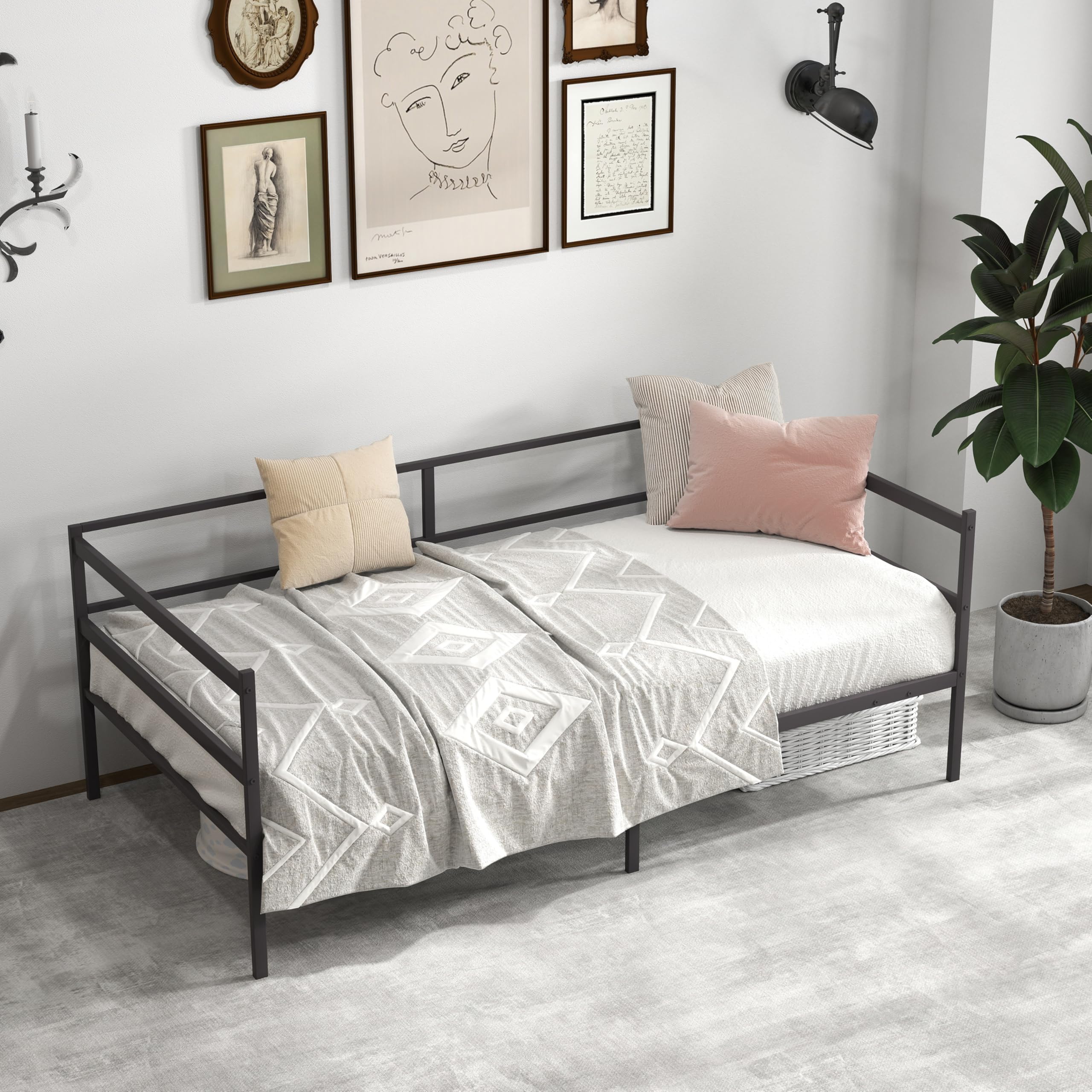 KOMFOTT Metal Daybed Frame Twin Size, Heavy-Duty Steel Slats Support Sofa Bed, Platform Mattress Foundation, Multifunctional Platform Bed Frame, Day Bed for Living Room & Guest Room