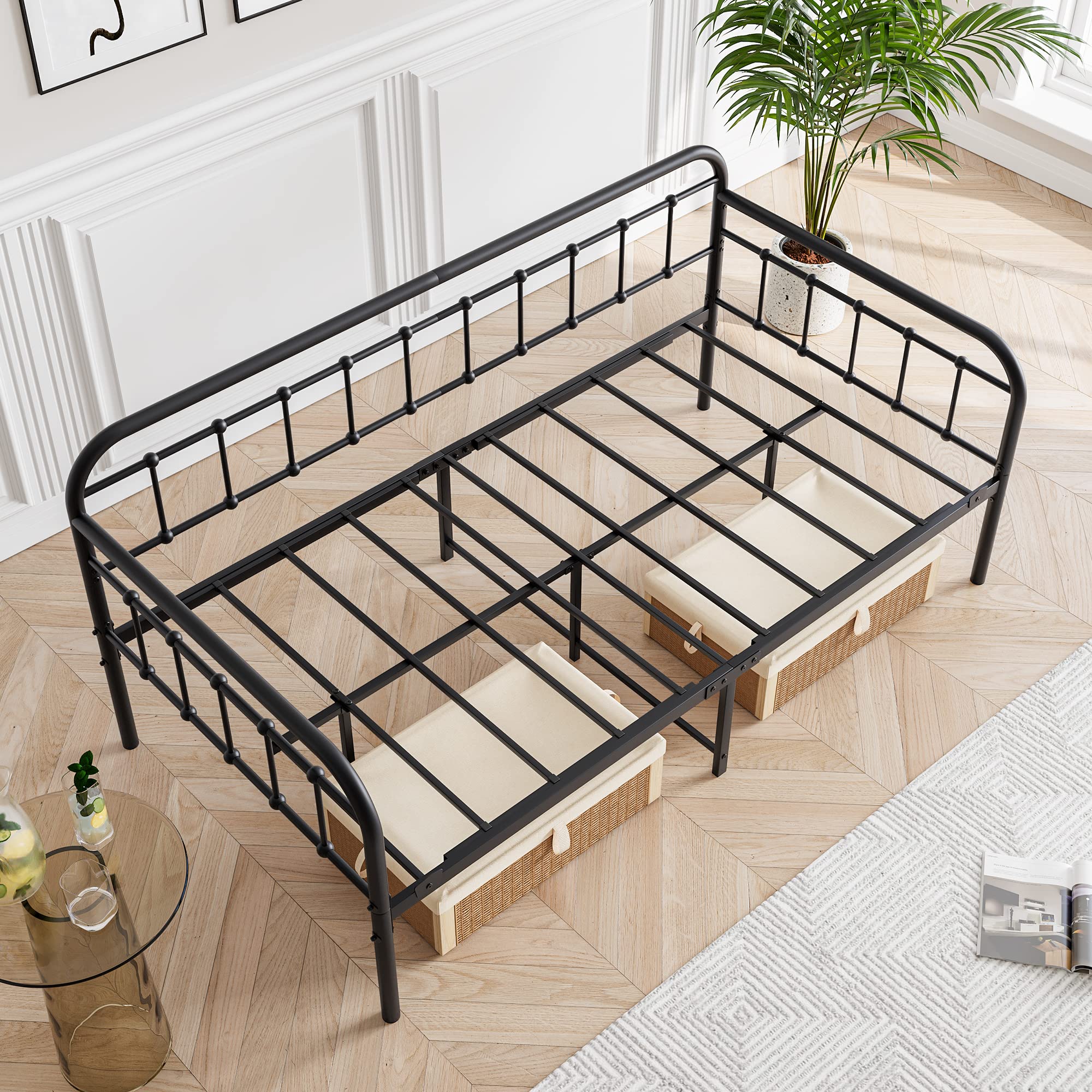 Daybed Frame Twin Size with Steel Slats Platform Furniture,Black…