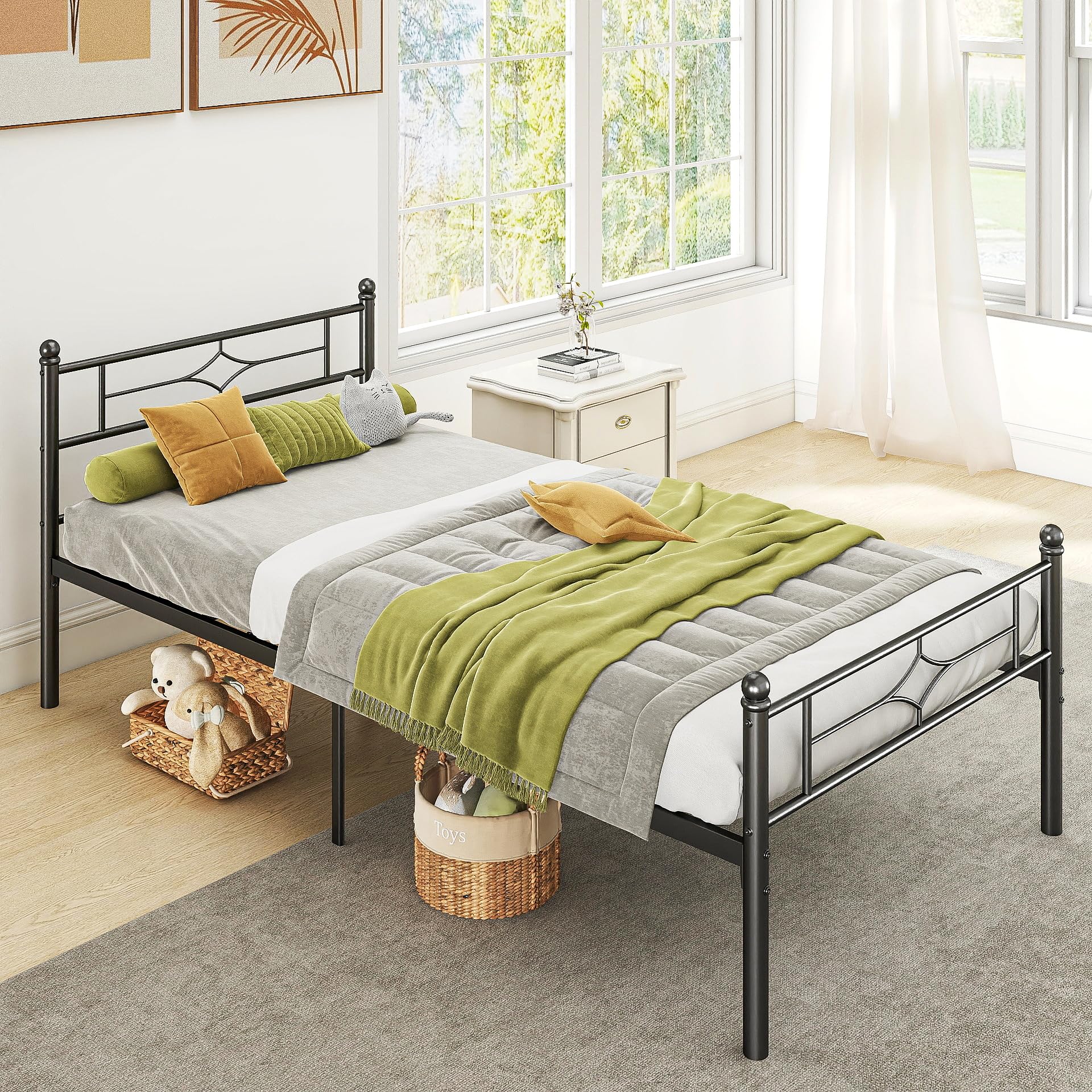 Twin Size Bed Frame with Headboard and Footboard