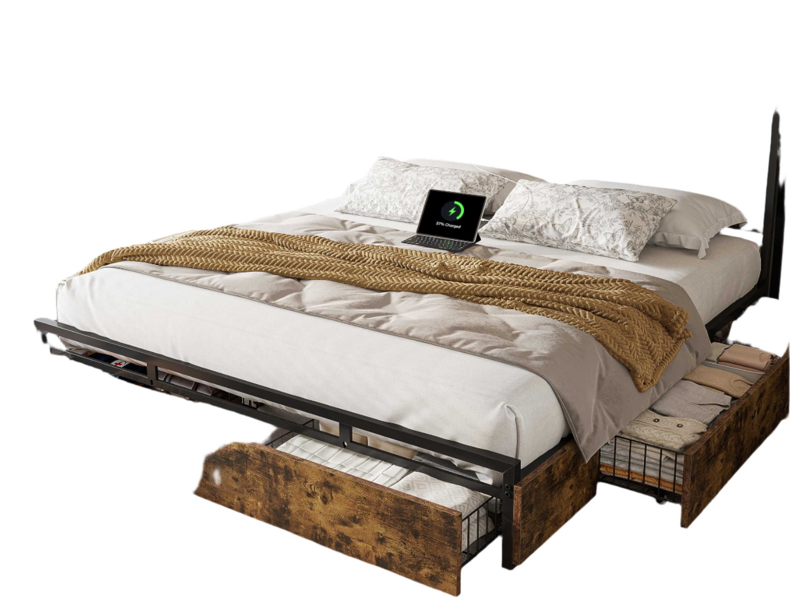 King Size Bed Frame with 6 Storage Drawers King Bed Frame and Headboard