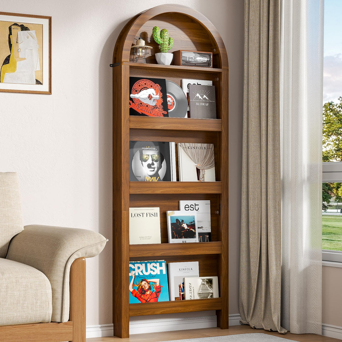 5-Tier Slim Arched Bookshelf Wall Mount 63"