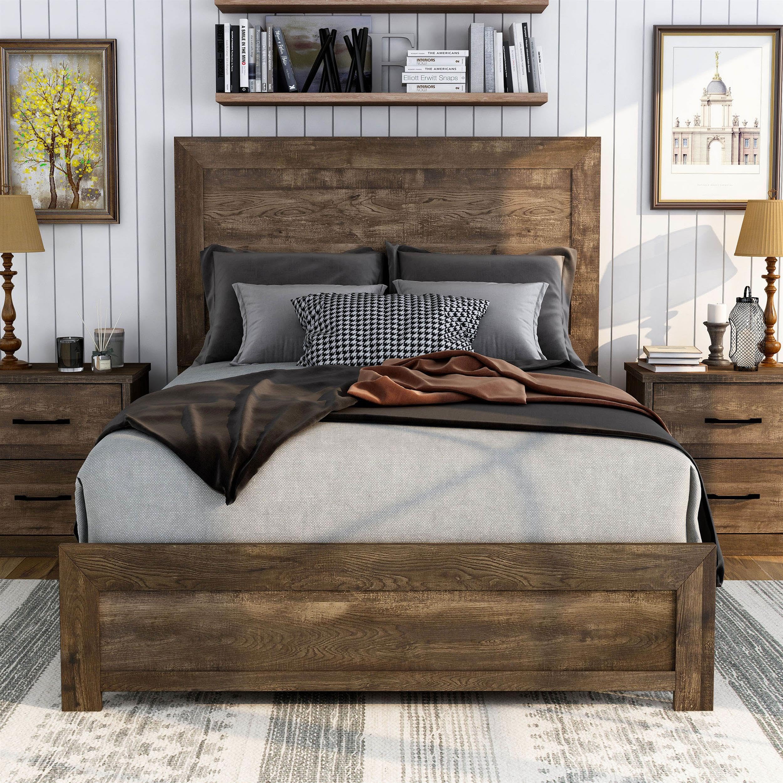 America Kodo Rustic Wood Full Panel Bed in Walnut
