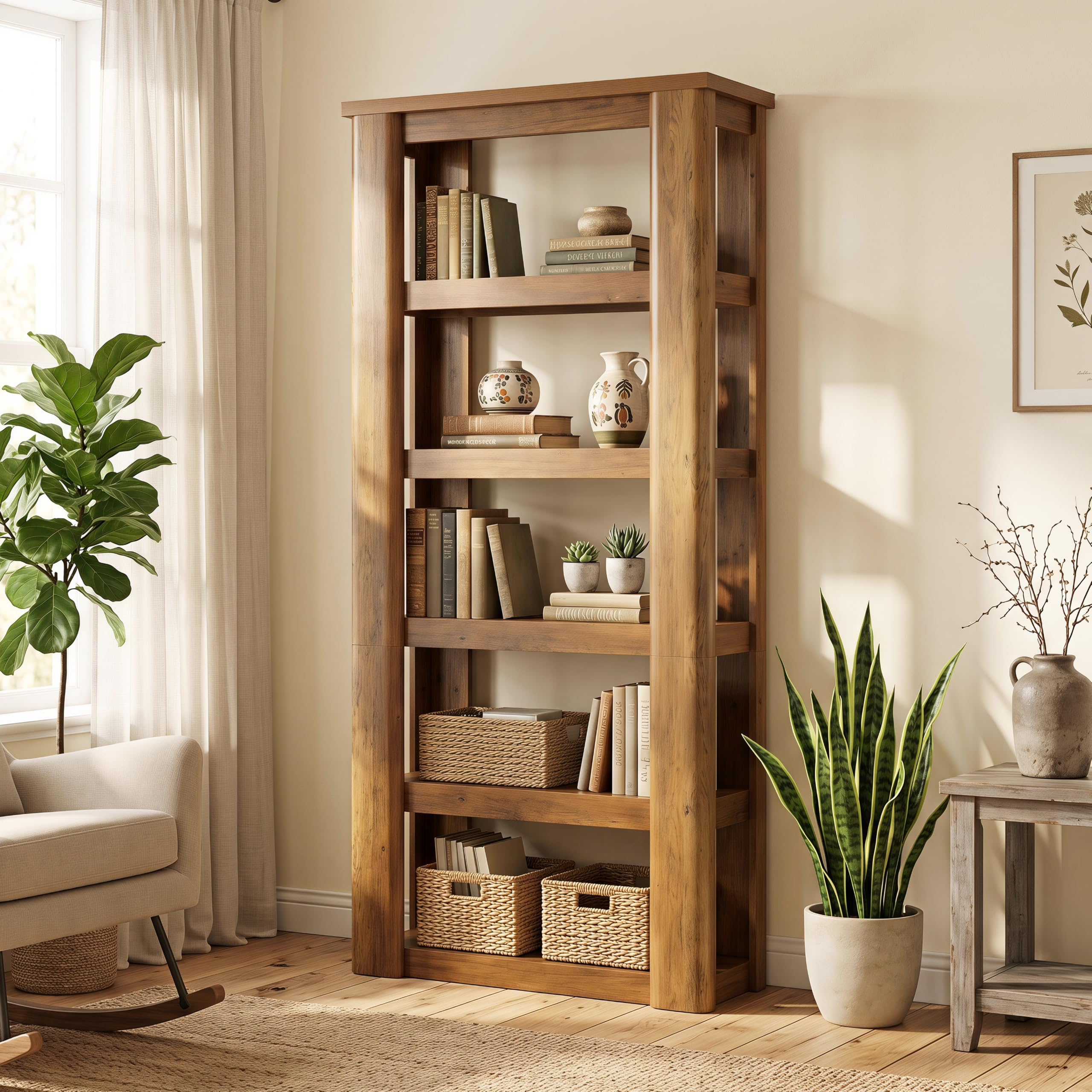 6-Tier Tall Bookshelf – Rustic Brown