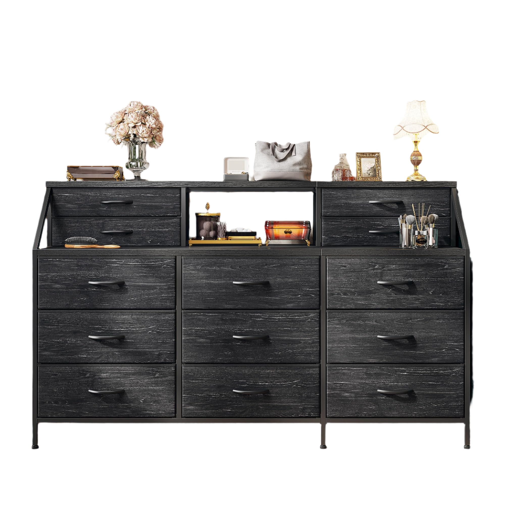 55" W Black Dresser for Bedroom,Dressers & Chests of Drawers with 13 Fabric