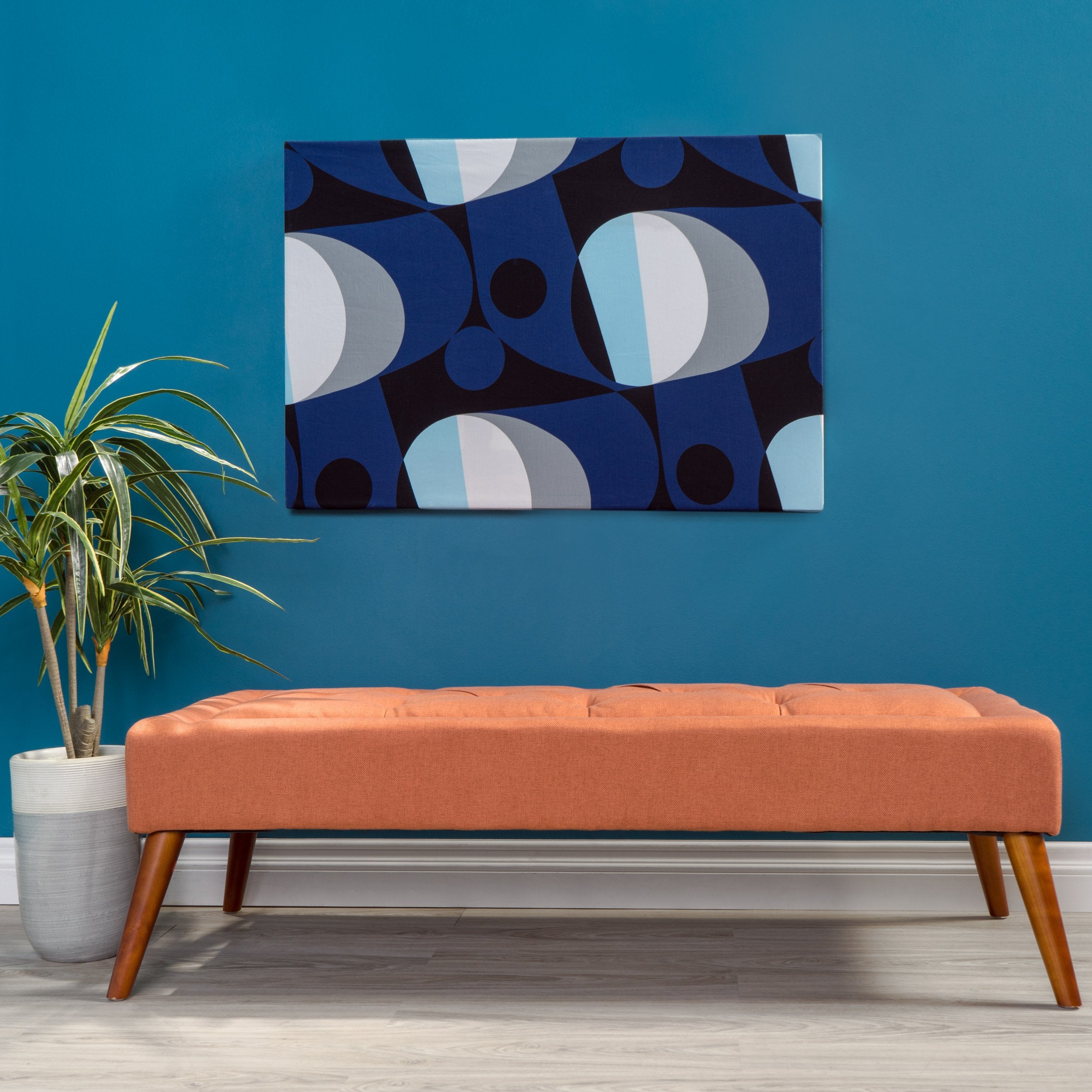 Knight Home Dilwyn Fabric Tuft Top Ottoman, Orange
