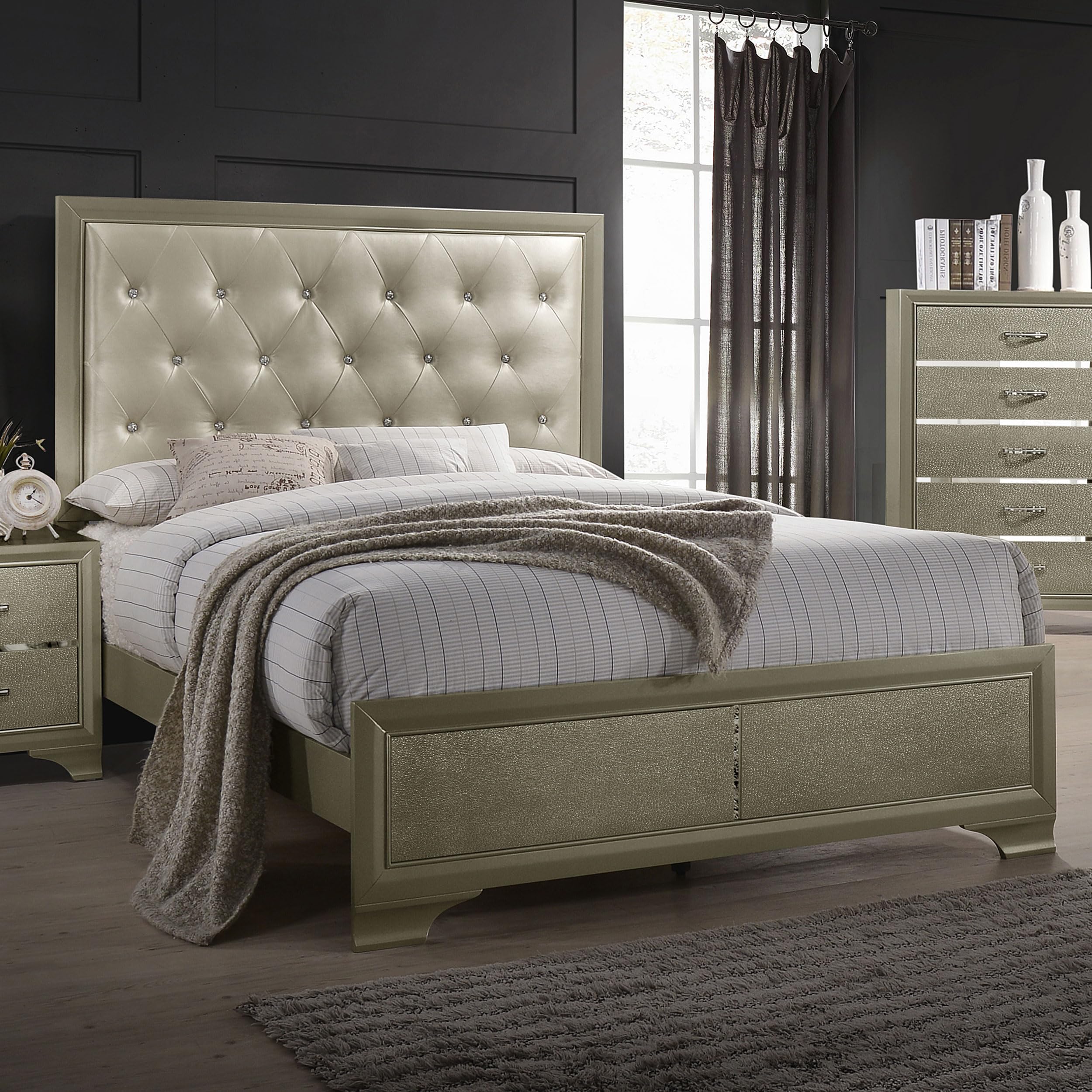 Beaumont Modern Classic Leatherette Upholstered Eastern King Size Panel Bed Frame