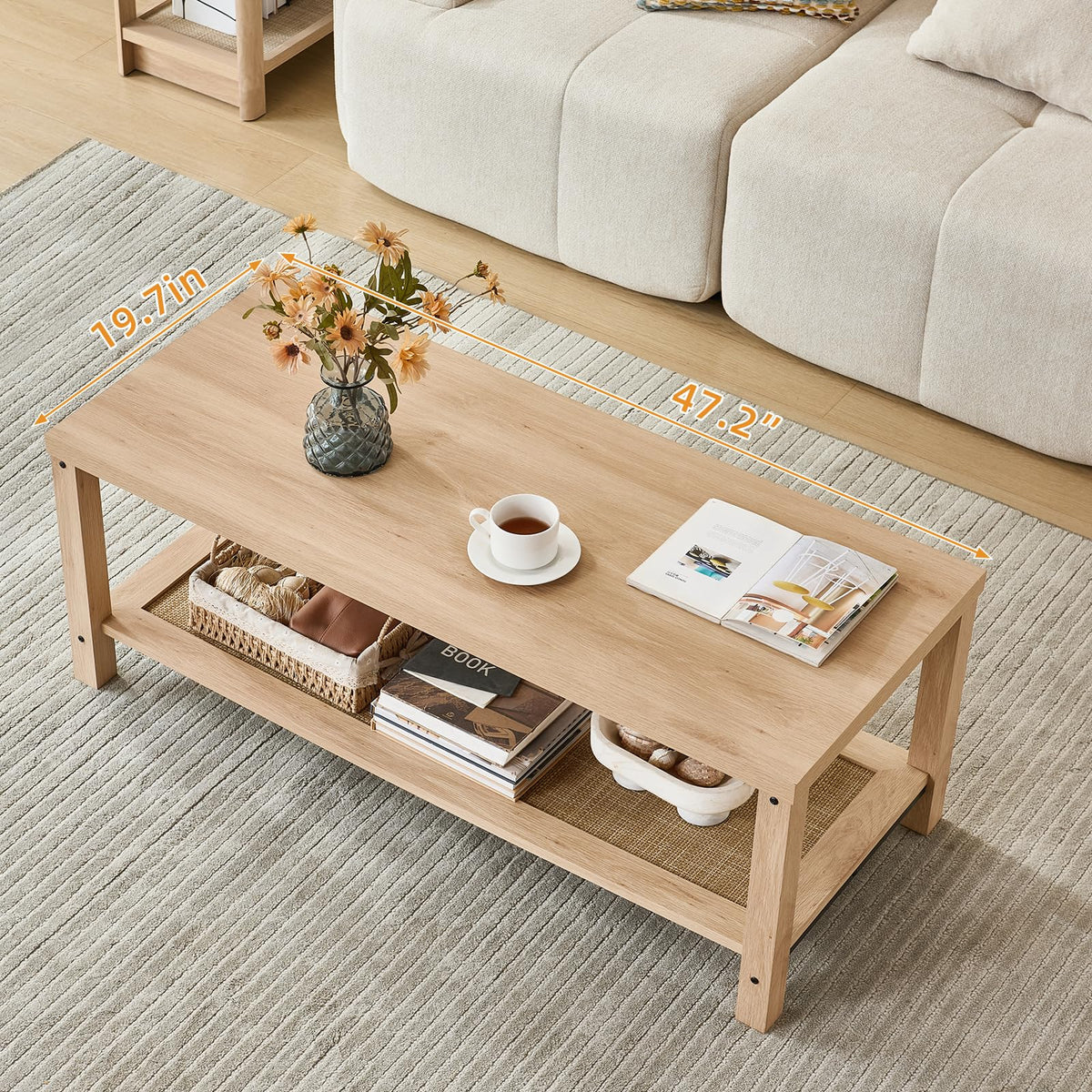 Rattan Coffee Table Set of 3 with Charging Stations