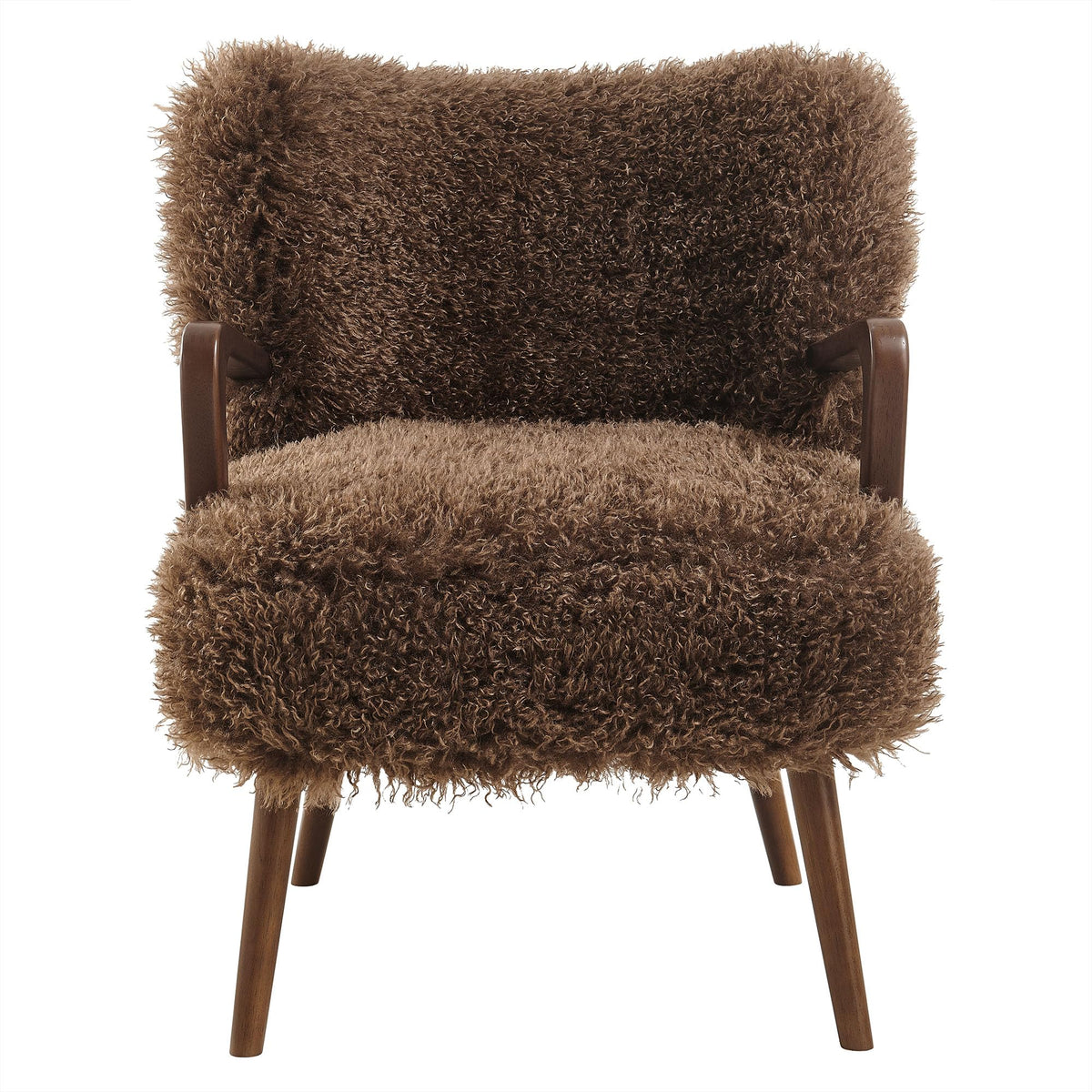 Faux Shearling Lounge Chair with Wood Frame