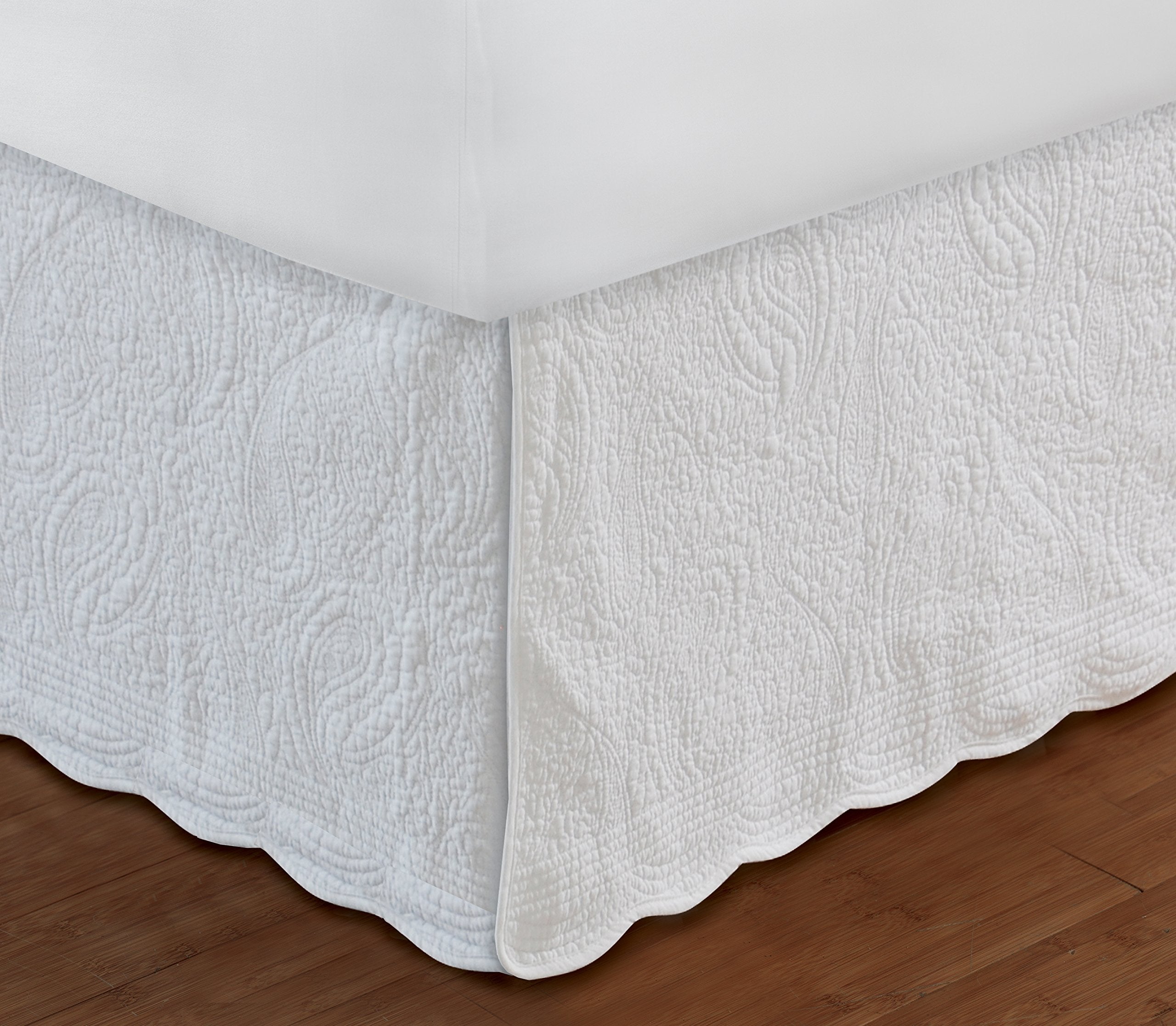Paisley Quilted Bed Skirt, Queen, White