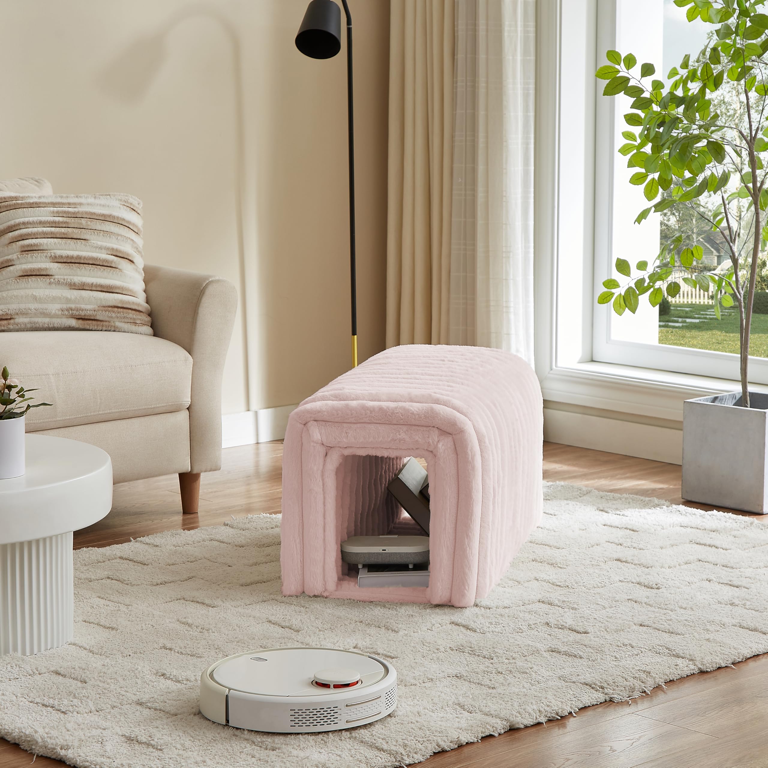 Ottoman Storage Bench with Cat’s Nest, Arch Hollow Design