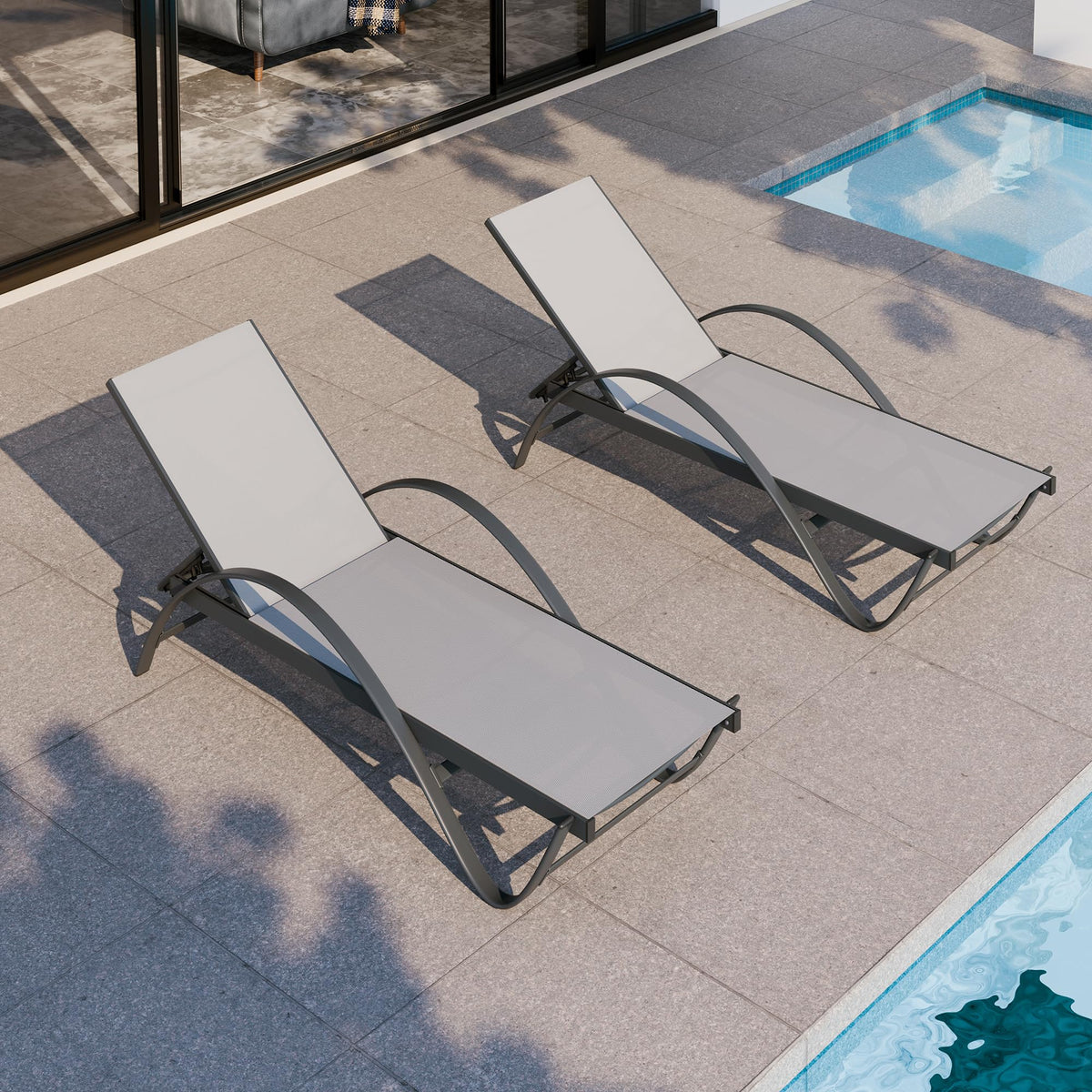 Outdoor Chaise Lounge Chair with Adjustable Backrest, Set of 2