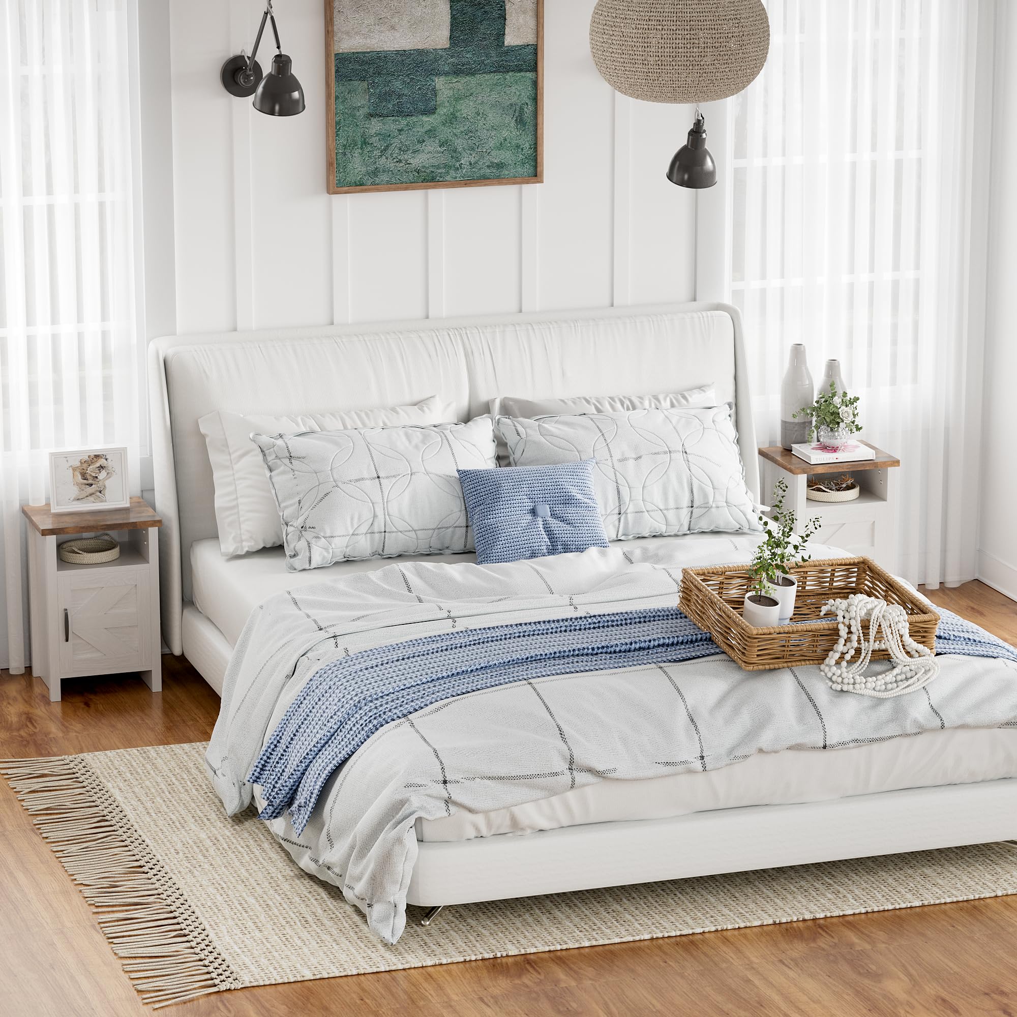 Y Farmhouse Modern Nightstand with Shelf and Barn Door