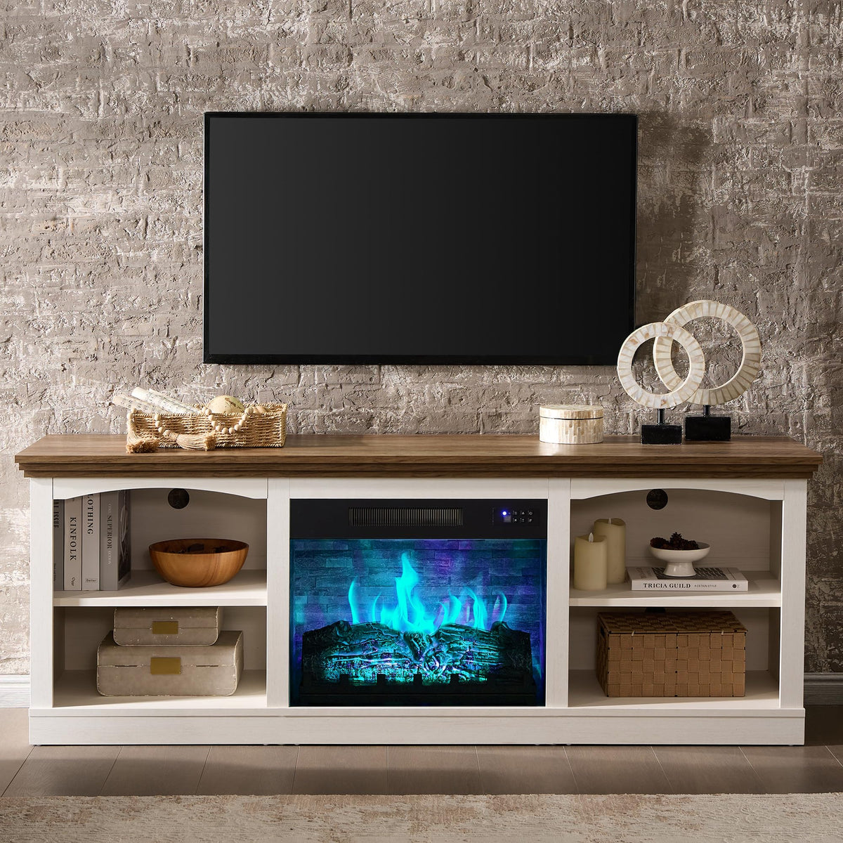 70.5" Fireplace TV Stand with 23" Electric Fireplace for TVs Up to 80"