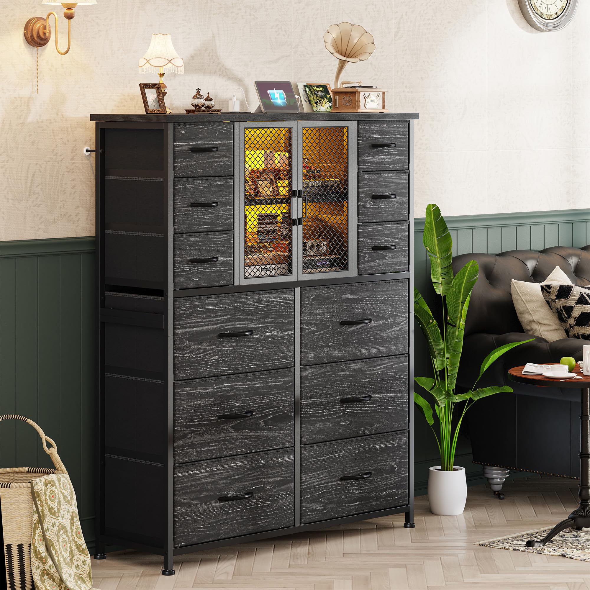 Tall Dresser for Bedroom with Charging Station and LED, Dressers & Chests of Drawers