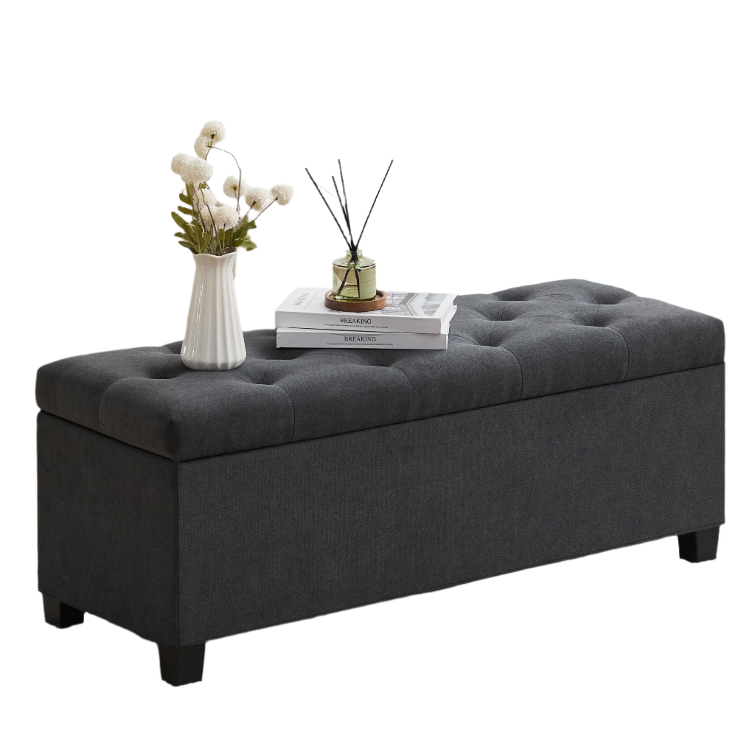 43’’ Storage Ottoman Bench, Linen Entryway Benches Load up to 660 Lb