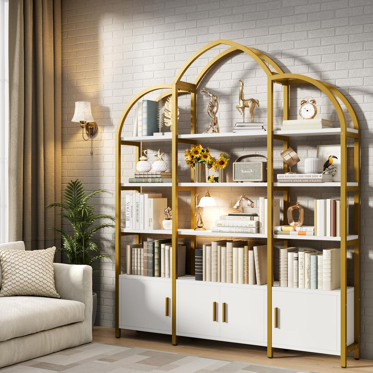Arched Bookcase with Cabinets, 5-Tier