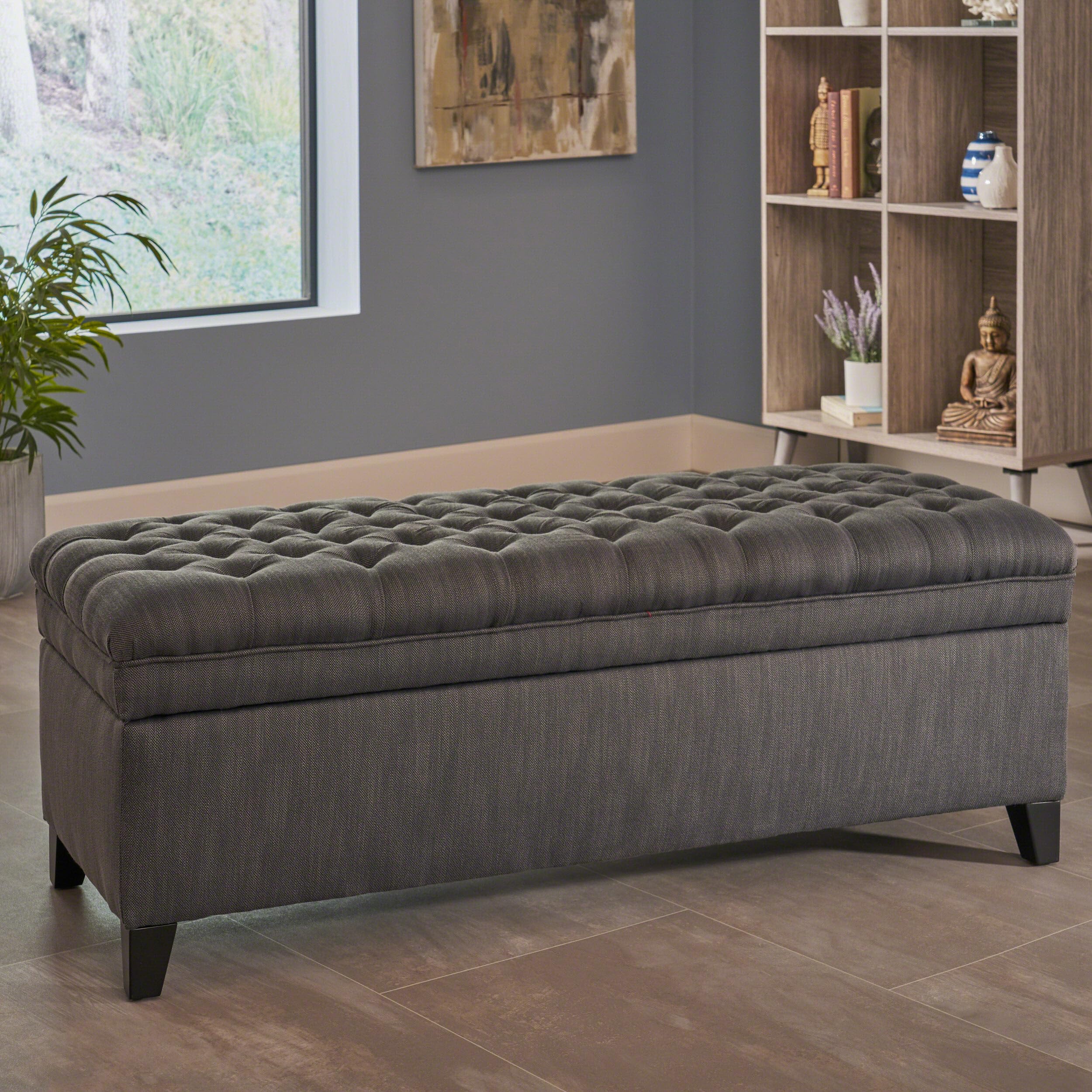 " Upholstered Ottoman with Storage,Button Tufted End of Bed Bench