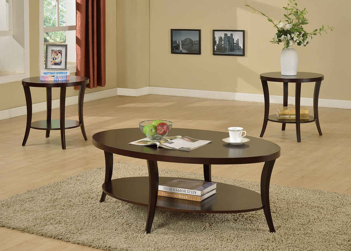 3-Piece Oval Coffee Table & End Table Set, Espresso
