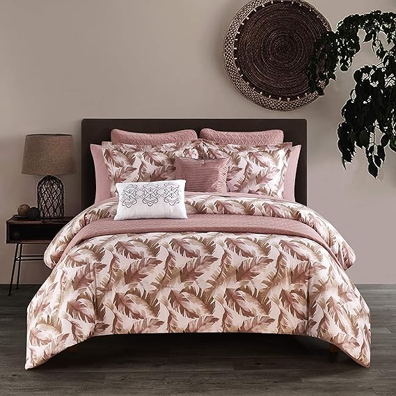 Kala 9 Piece Comforter and Quilt Set Watercolor Leaf Print Geometric Pattern