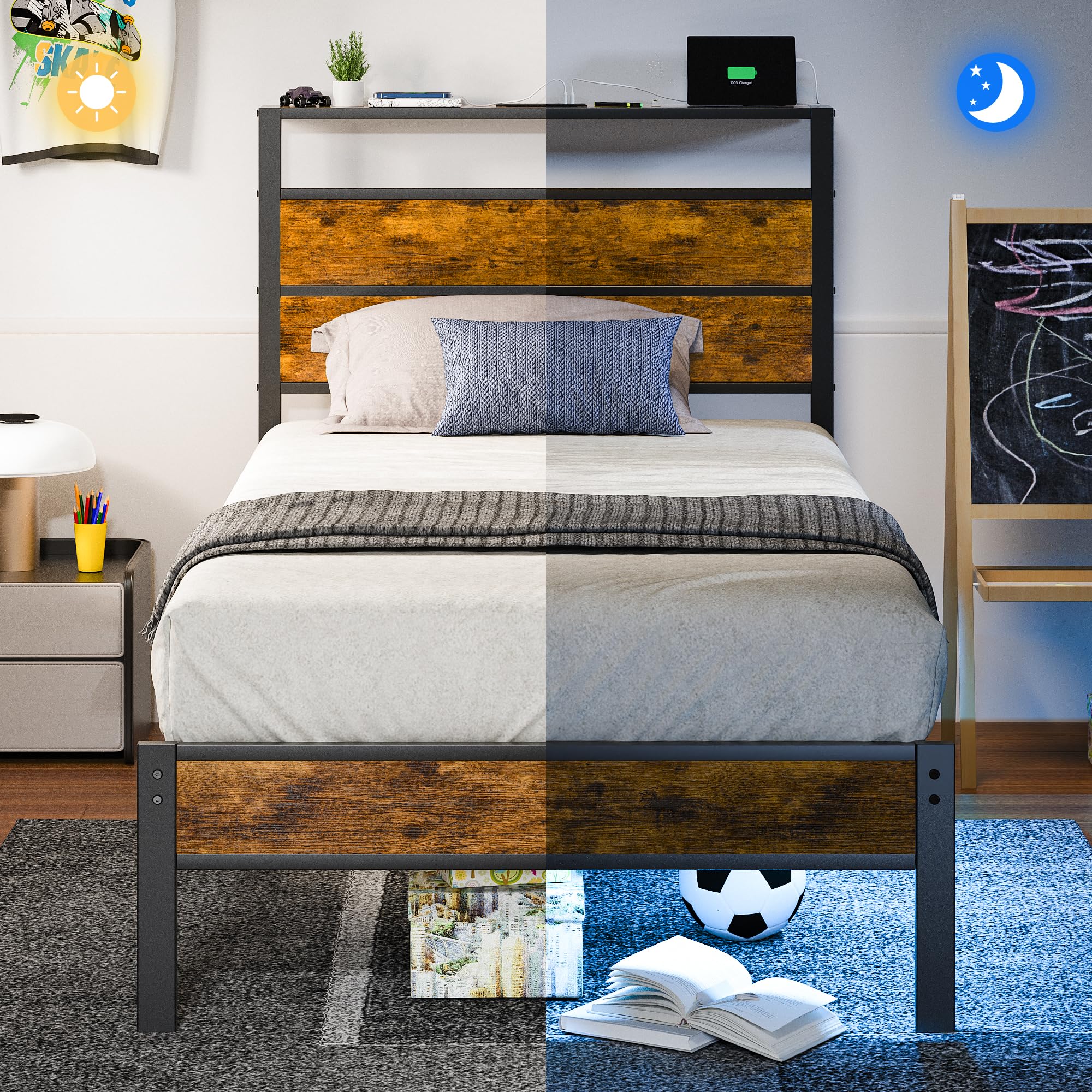 Frame with Storage Headboard and USB Charging Station