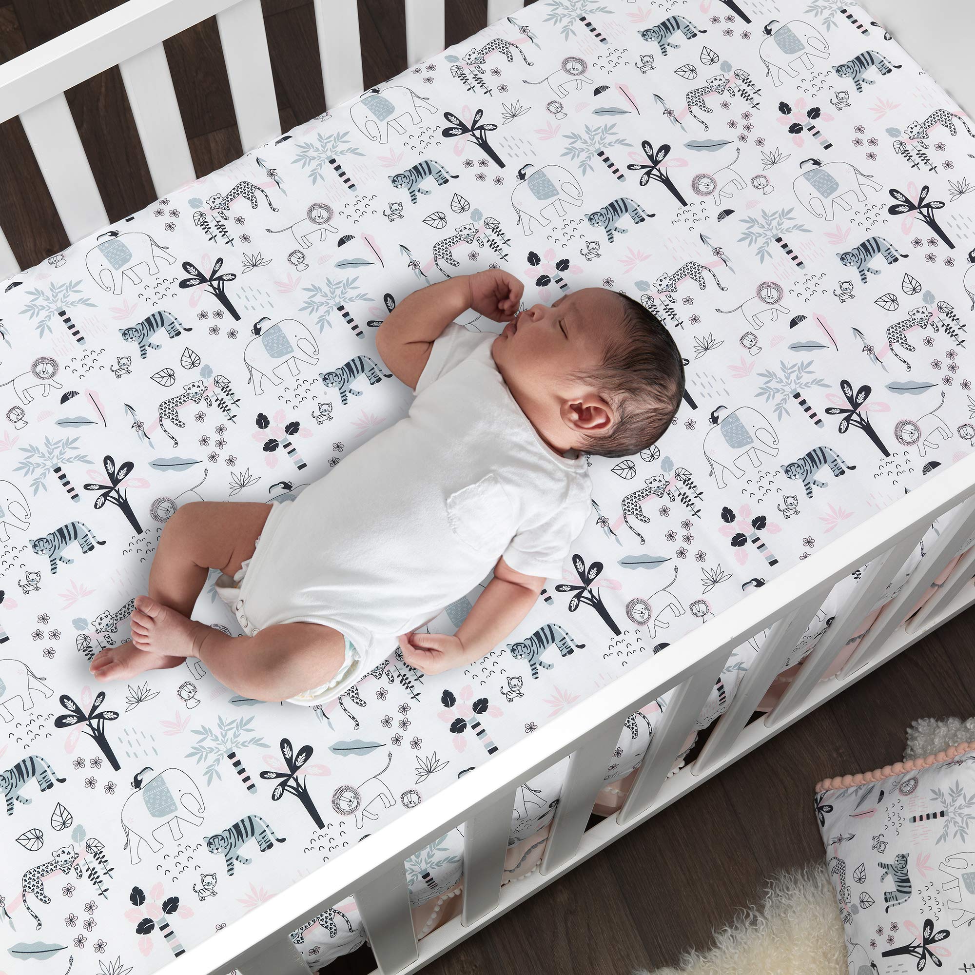Happy Jungle Pink/White Safari Nursery 5-Piece Crib Bedding Set