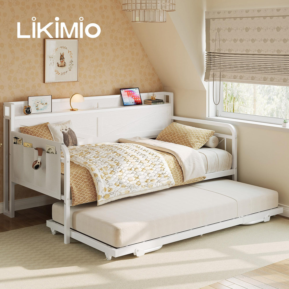 Twin Daybed with Pop-Up Trundle, Charging Station & Storage