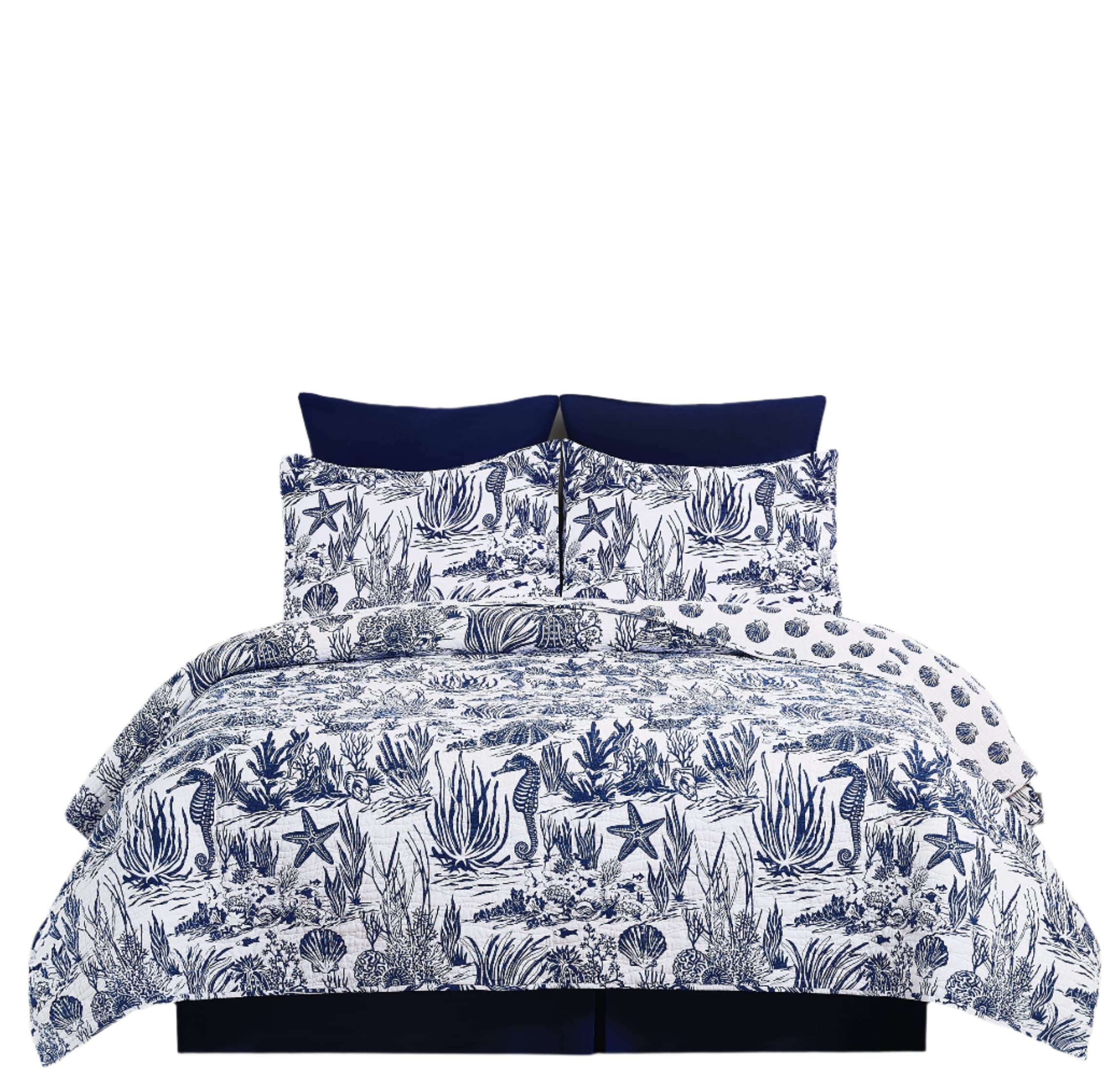 Reef Shores 3 Piece King Quilt Set Blue Coastal Ocean Beach Seaside 100% Cotton