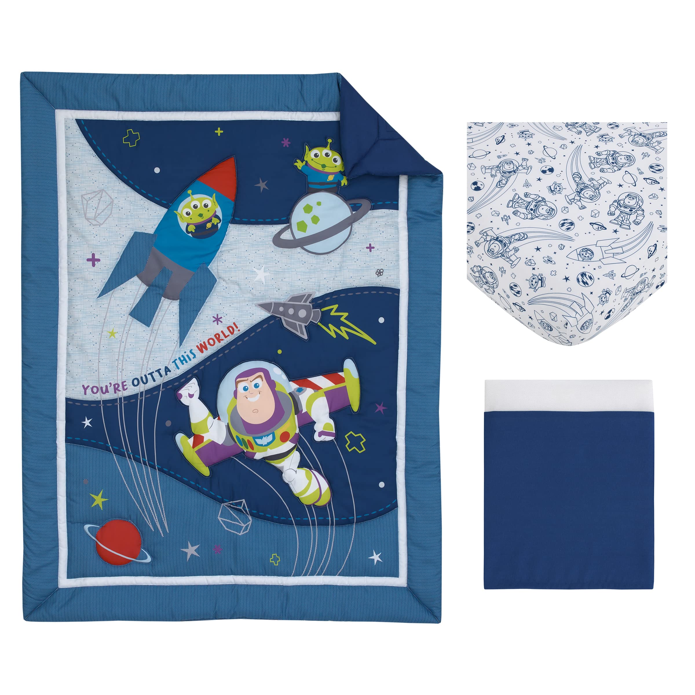 Toy Story Outta This World Blue and Gray 3 Piece Nursery Crib Bedding Set - Comforter