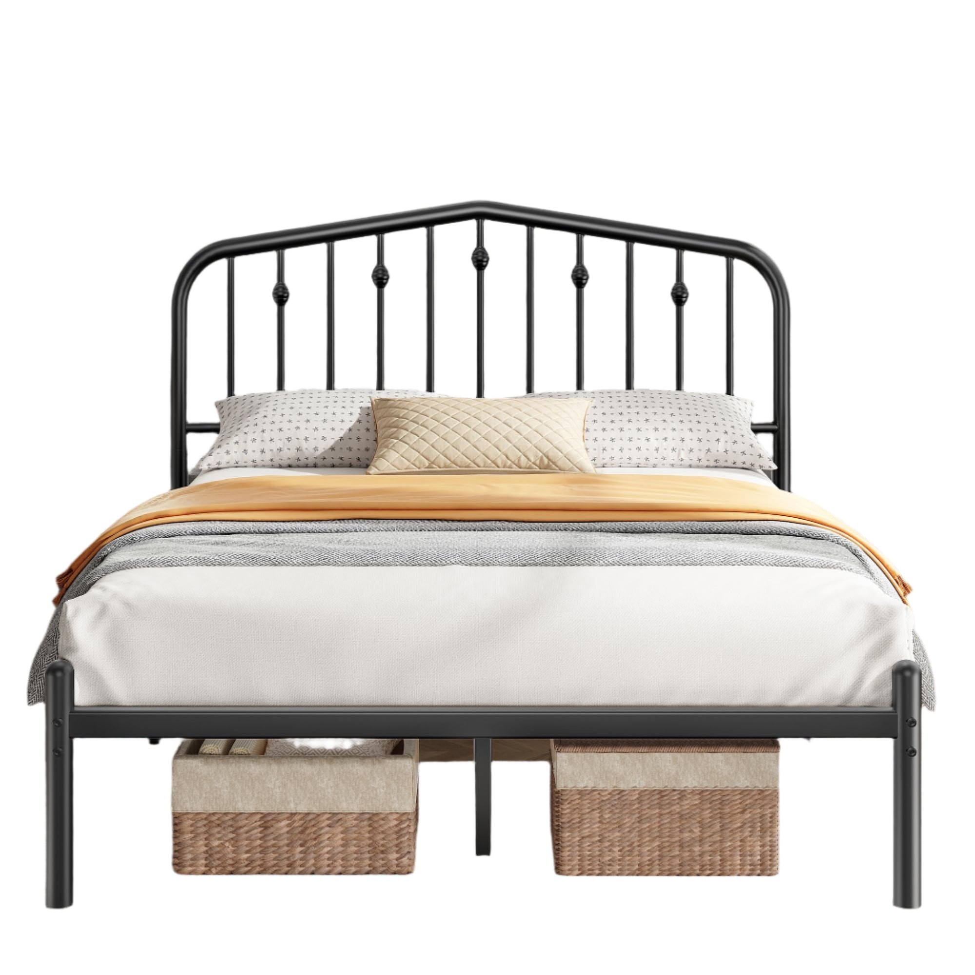 4 Inch Queen Bed Frame, Sturdy Rustic Metal Bed Frame Queen Size