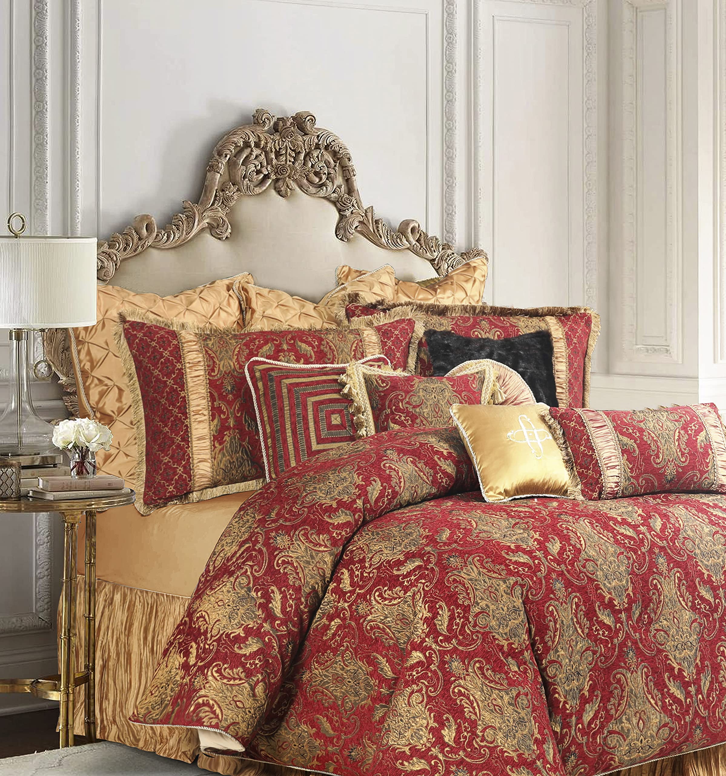 13-Piece Comforter Bed in a Bag, Classic Damask Jacquard Comforter Sets King