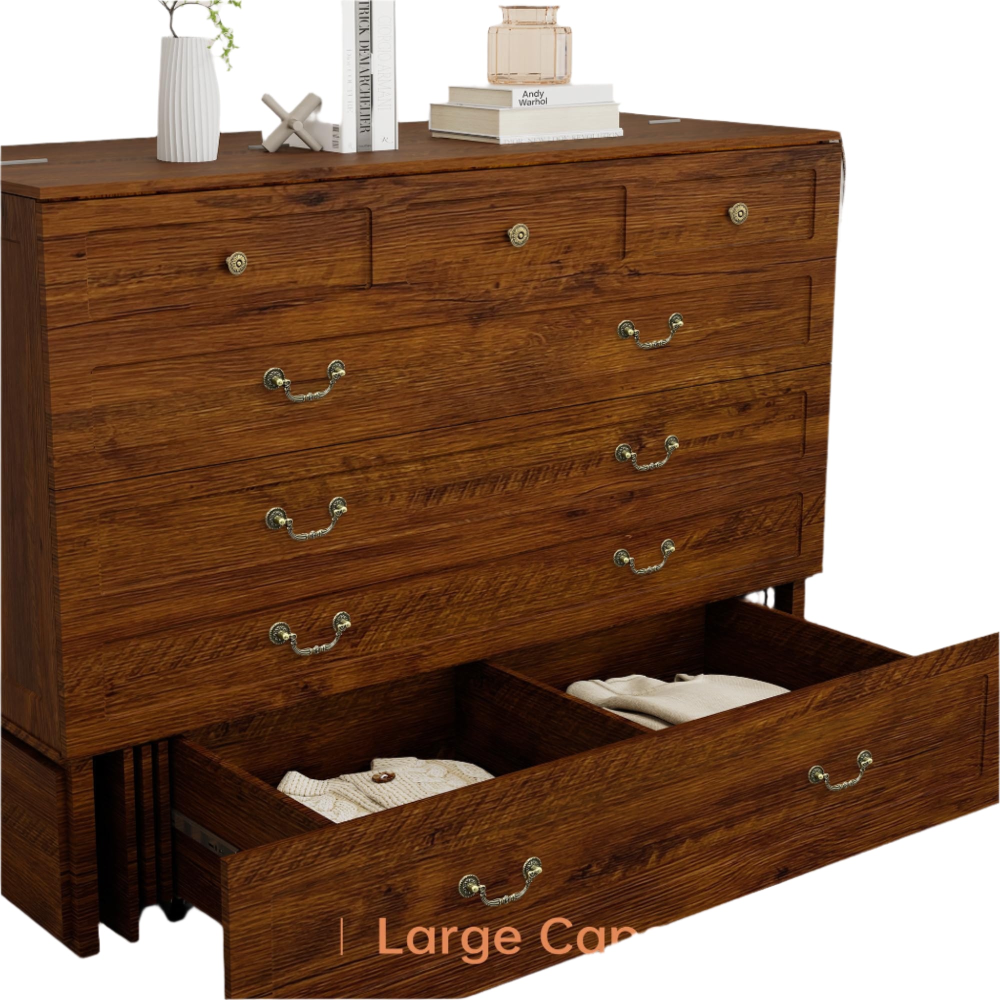 Queen Murphy Bed, Murphy Bed Cabinet with 2 USB & 2 Charging Ports