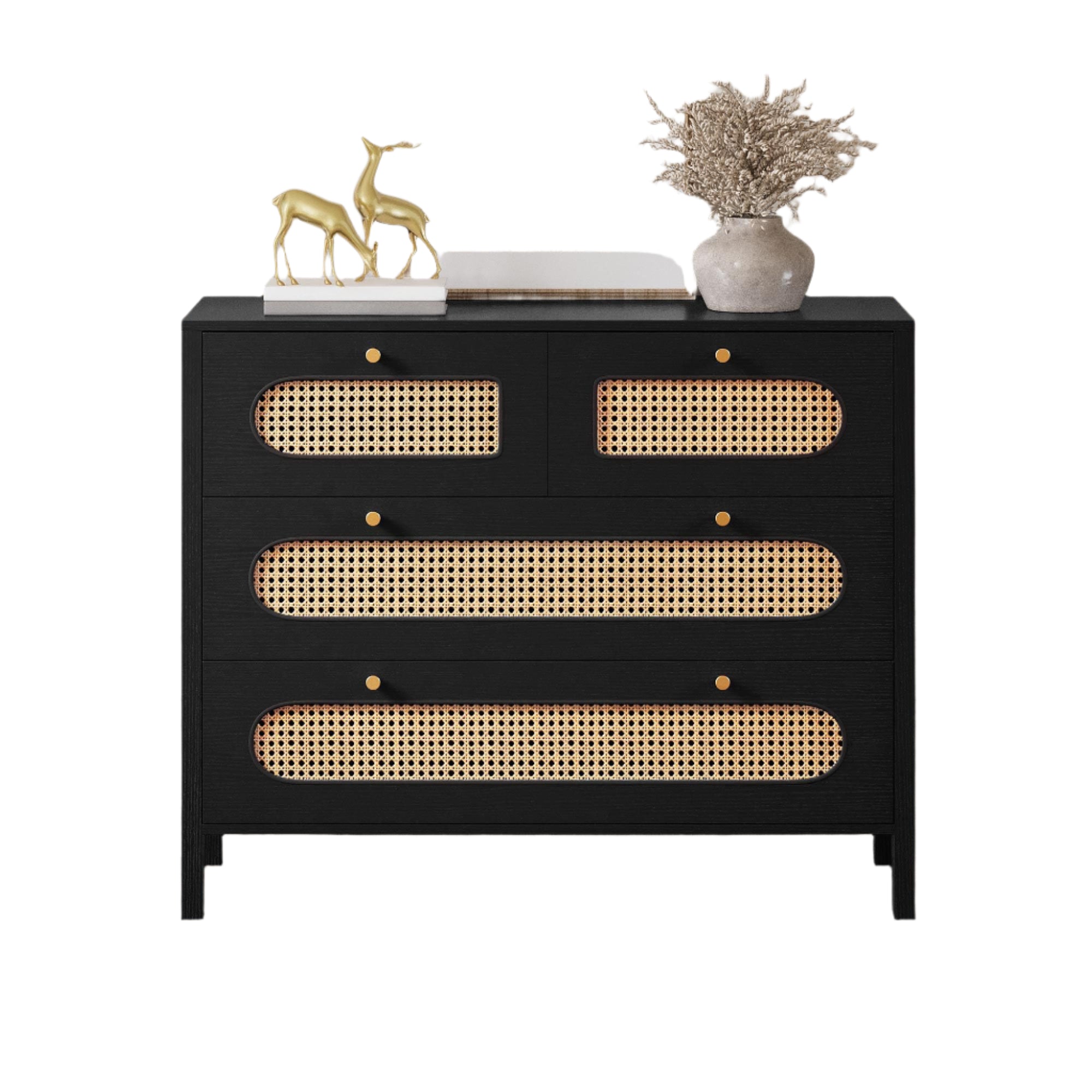 Natural Rattan 4 Drawer Dresser, Black Rattan Dressers Chest of Drawers