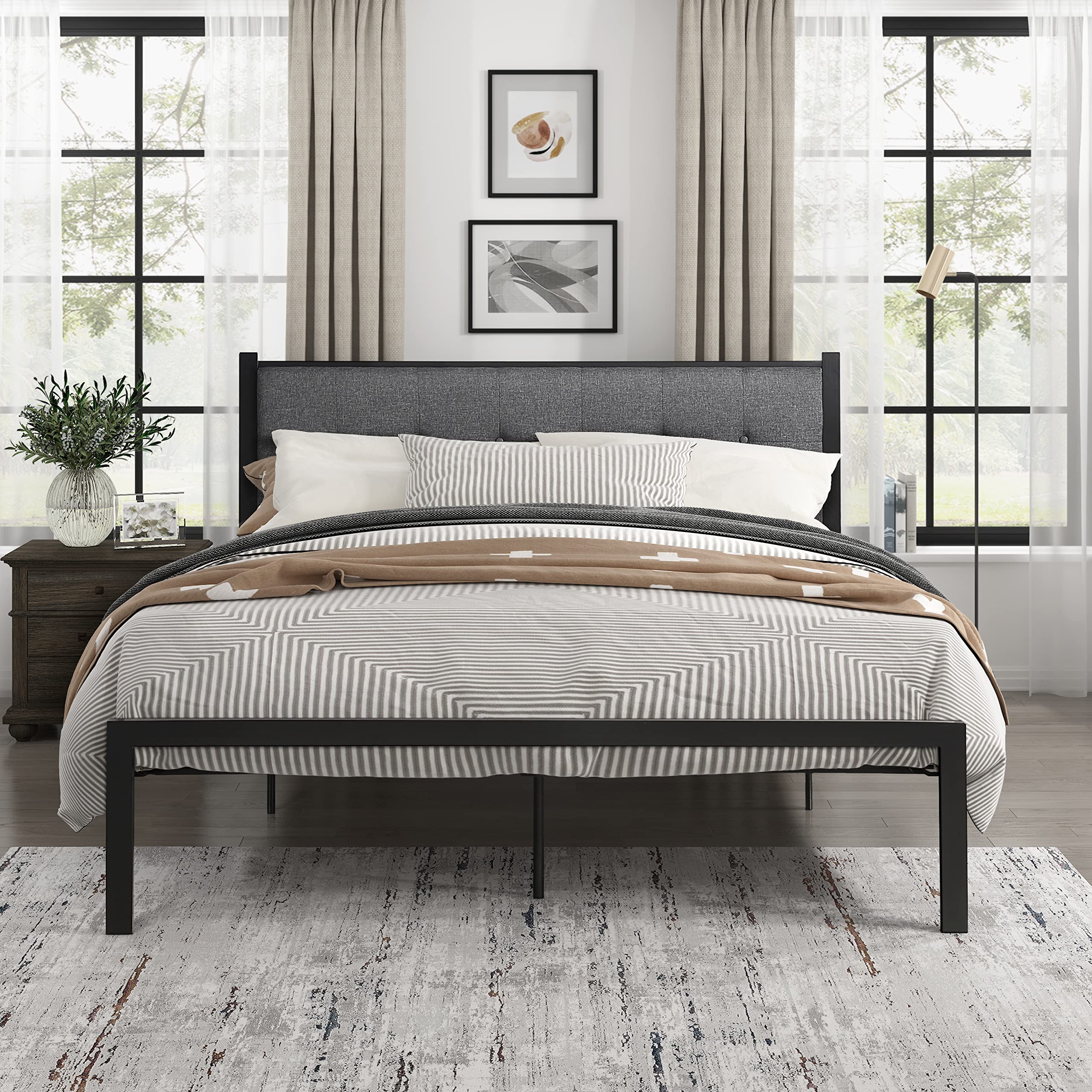 Riverbank Metal Platform Bed, Full, Black/Gray