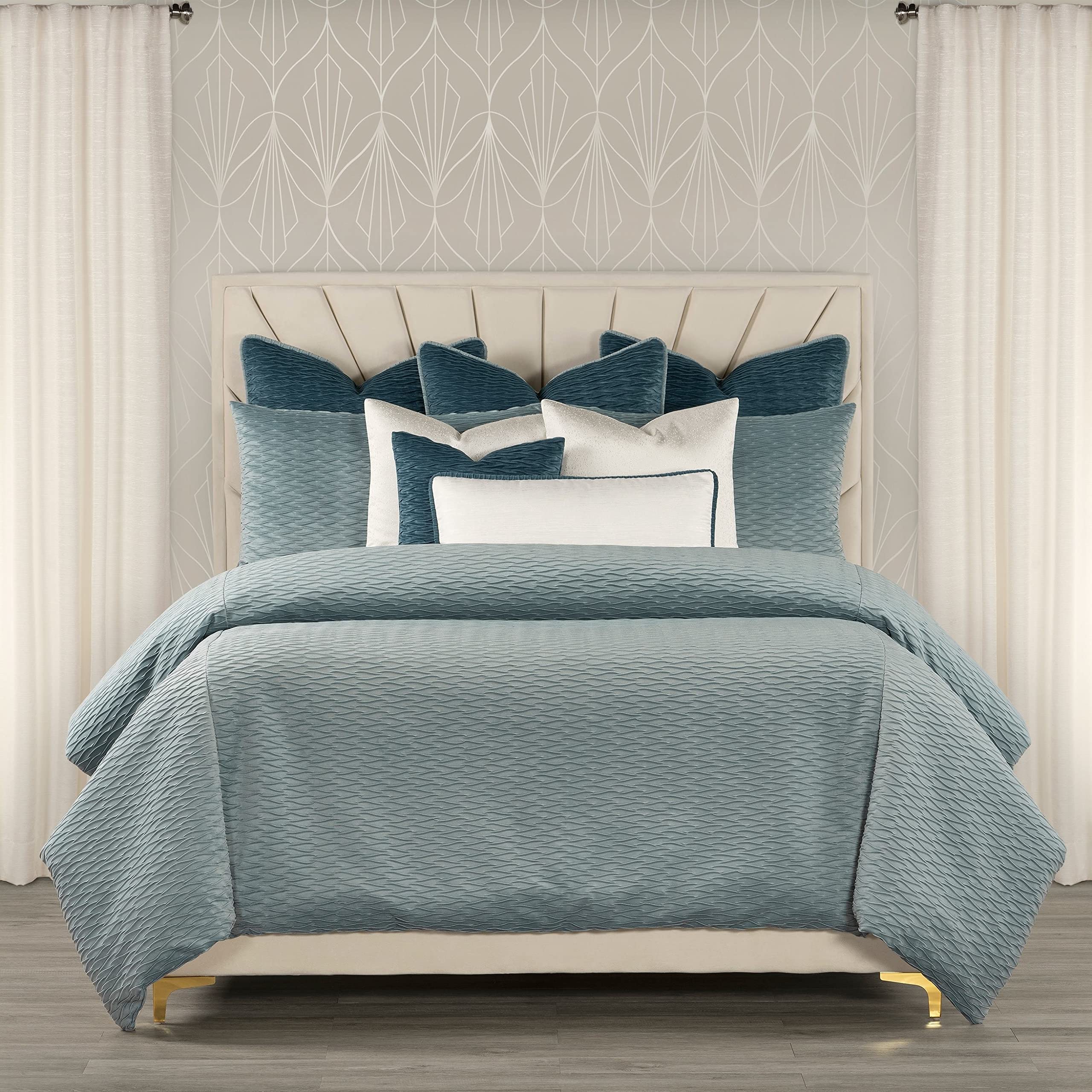 The Great Gatsby Velvet Wave Pleated Duvet & Insert Set Blue Tide California King 10 Pieces or More