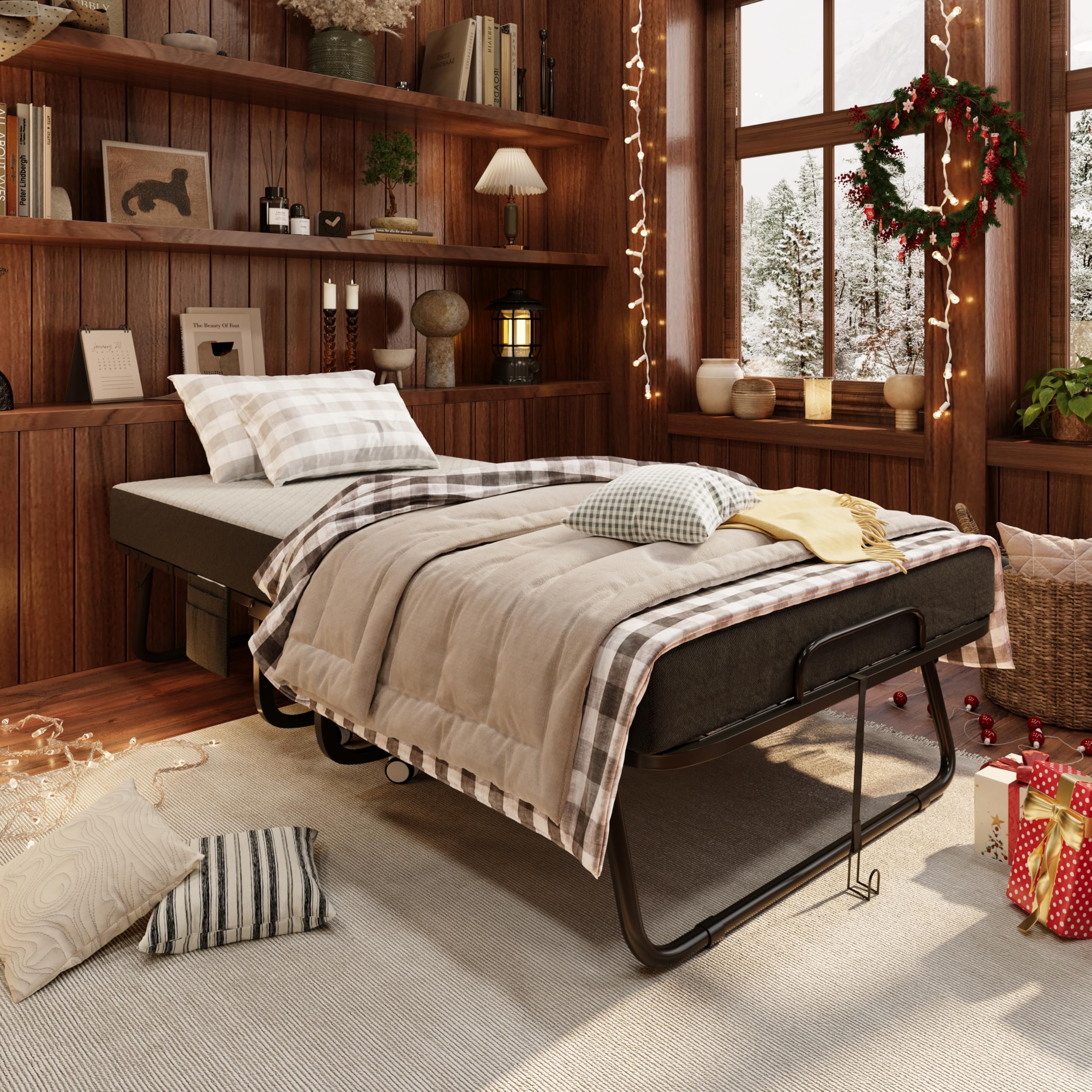Folding Bed with Mattress, Portable Rollaway Bed for Adults - Foldable Cot