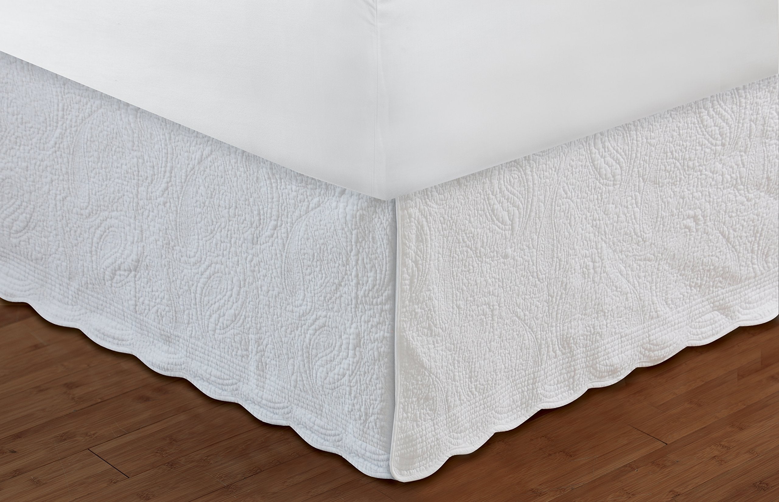 Paisley Quilted Bed Skirt, Queen, White