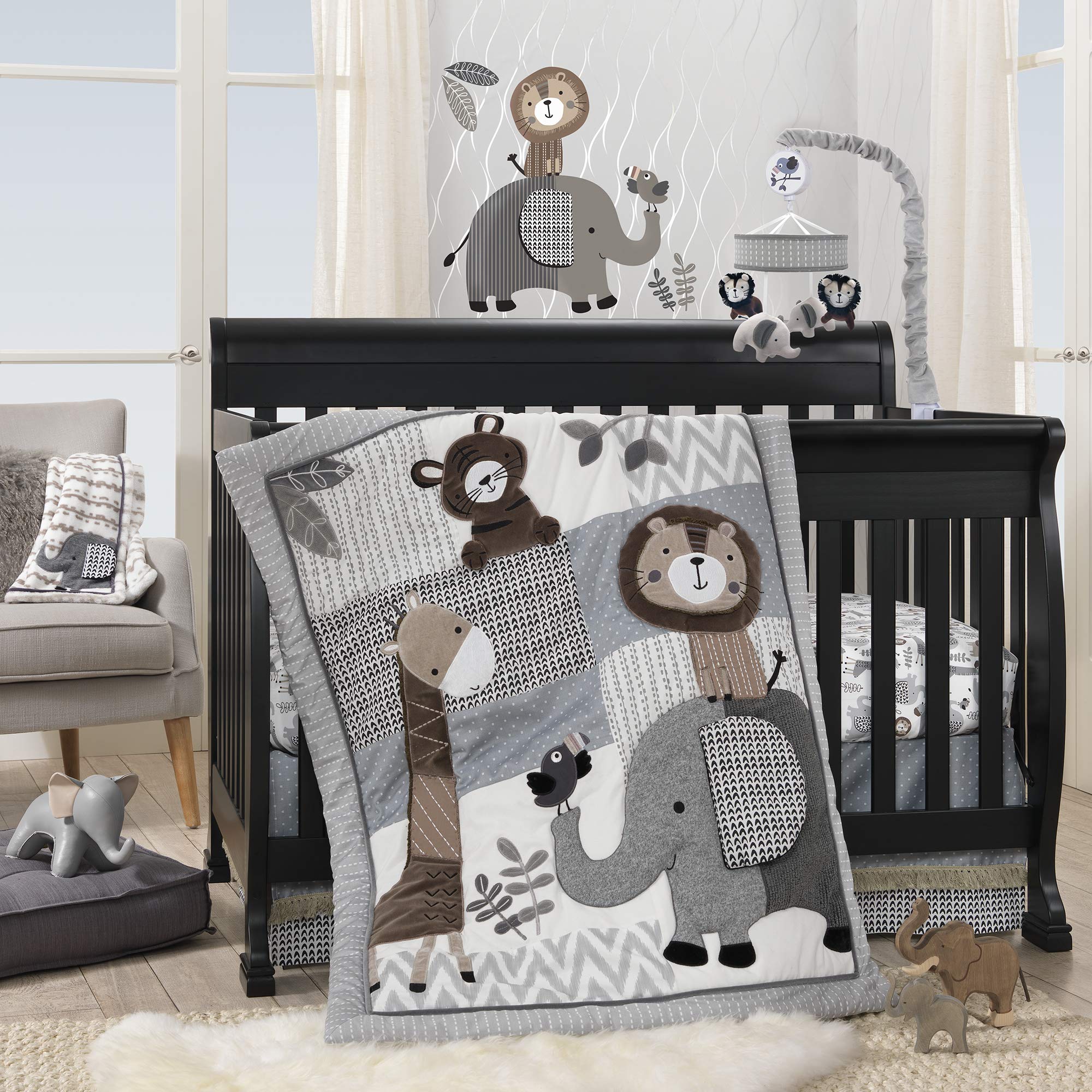 Urban Jungle 4-Piece Crib Bedding Set - Gray, Brown, White, Jungle